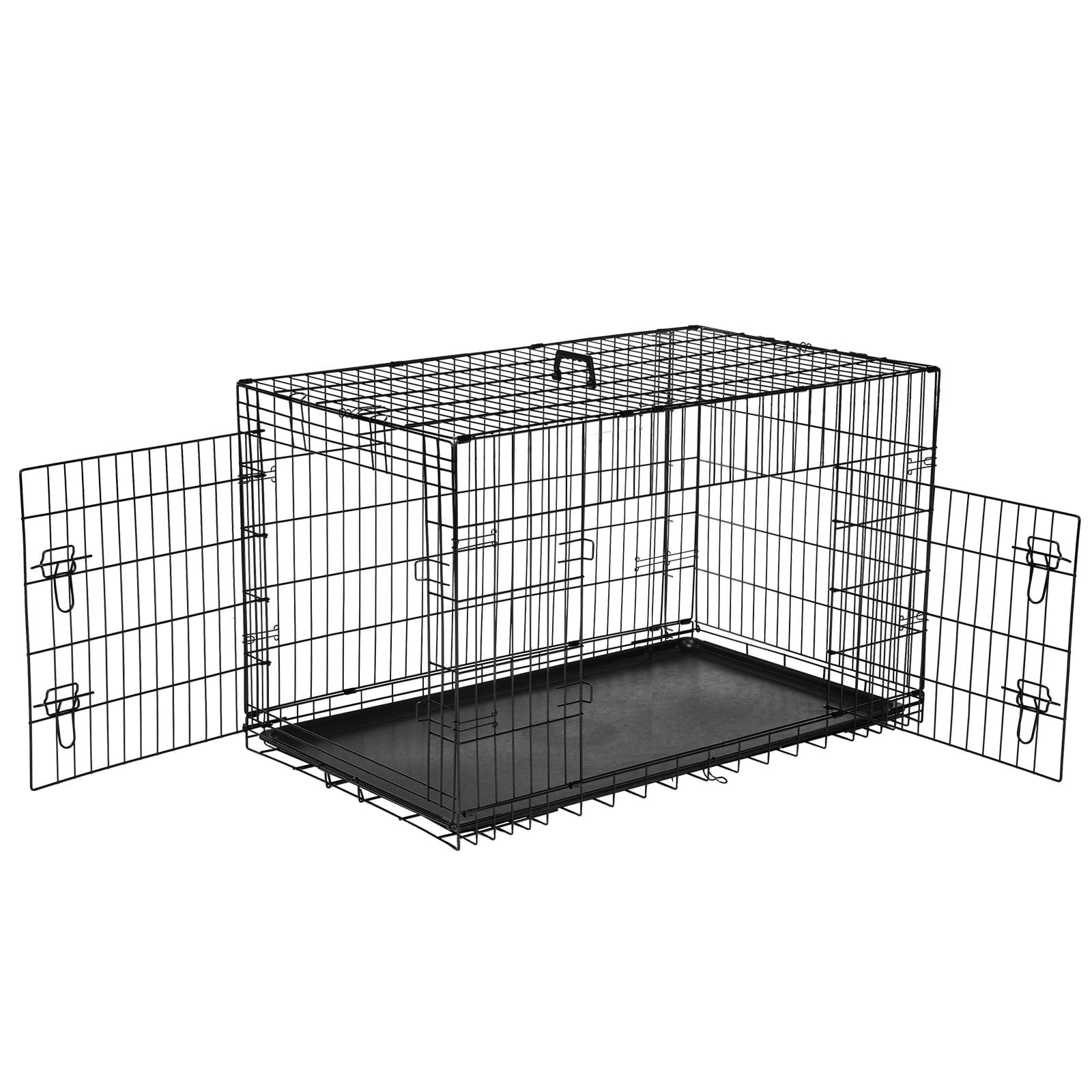 JOINSUN Dog Crate, 42 Inch Medium Folding Metal Wire Pet Double Door Dog Cage with Divider Panel and Plastic Leak-Proof Pan Tray, Outdoor