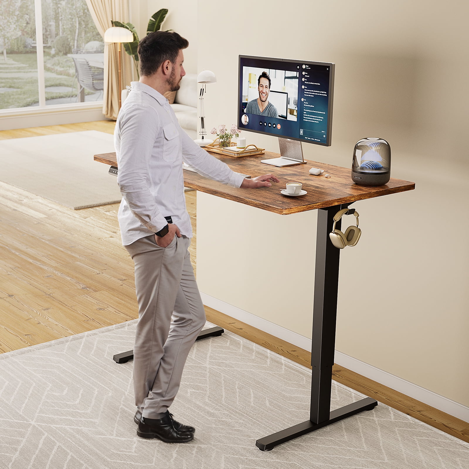 EDX Electric Adjustable Standing Desk - 55"x24" Sit-to-Stand Office Desk with 2 Hooks & Wire Hole