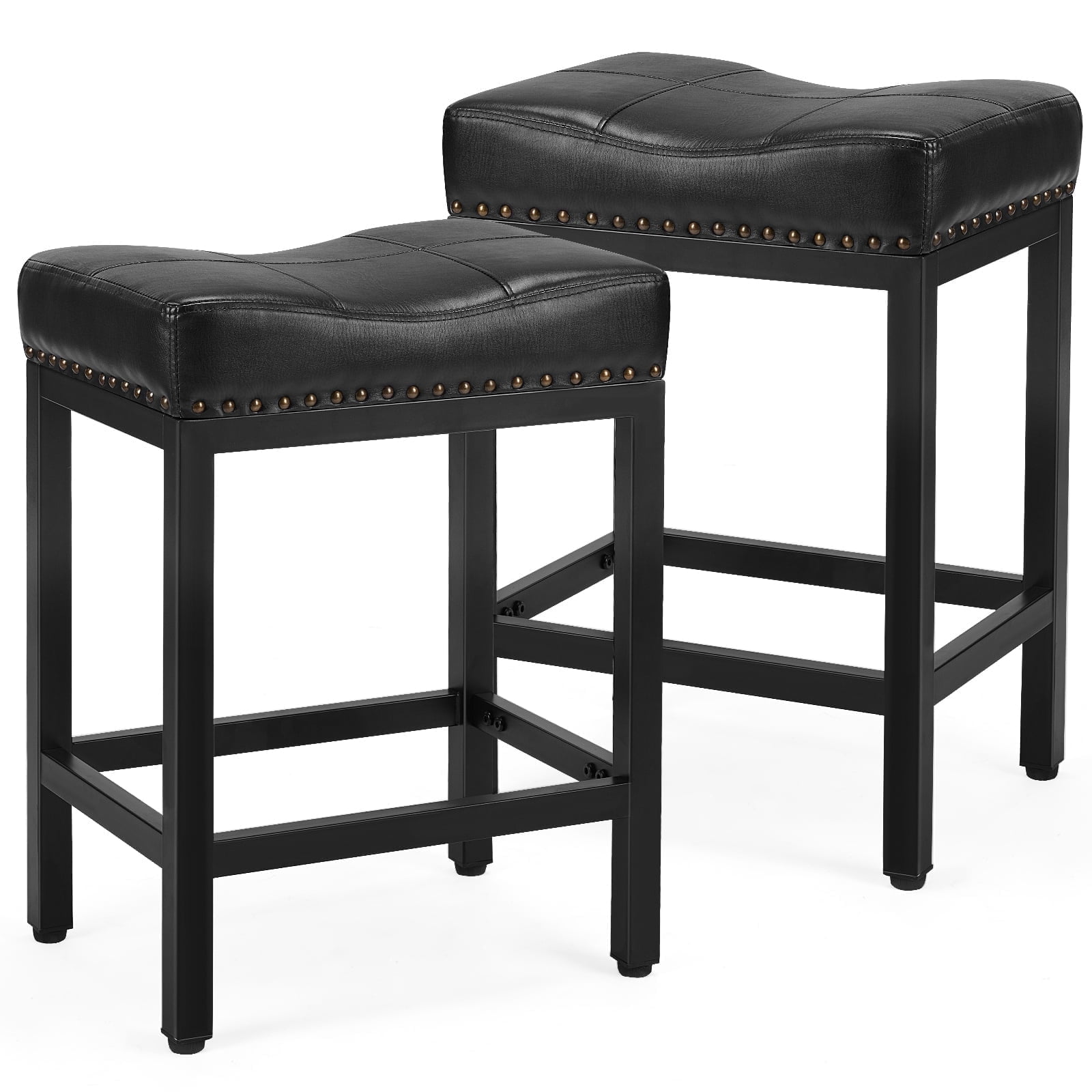 JOINSUN 24" Upholstered Bar Stools, Stylish Counter Height with Metal Base Footrest, Set of 2, Black
