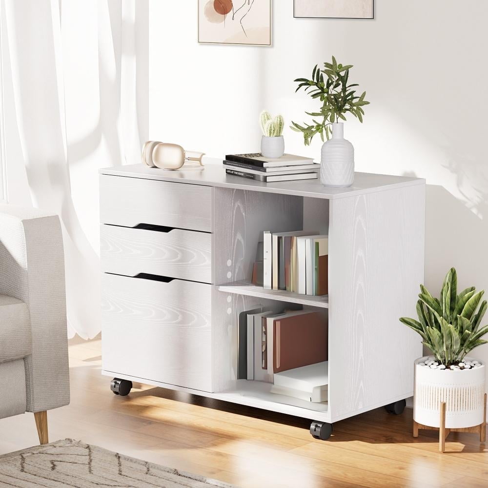 CONCETTA 3 Drawer Rolling File Cabinet with Lock, Under Desk Filing Cabinet for Letter/Legal/A4 Files, Home Office, White