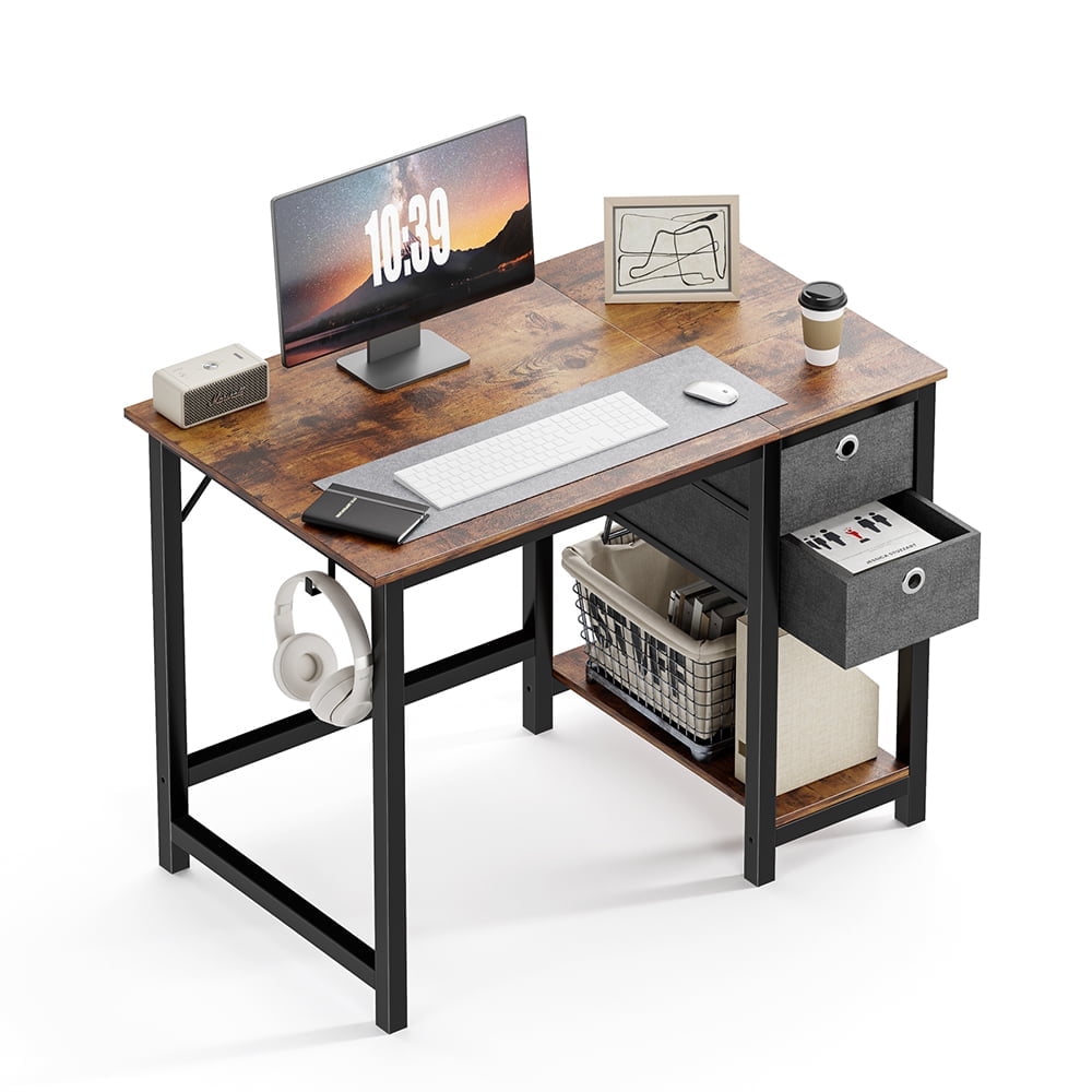 JOINSUN 40 inch Computer Desk with Storage Drawers, Modern Simple Style Laptop Table, Rust