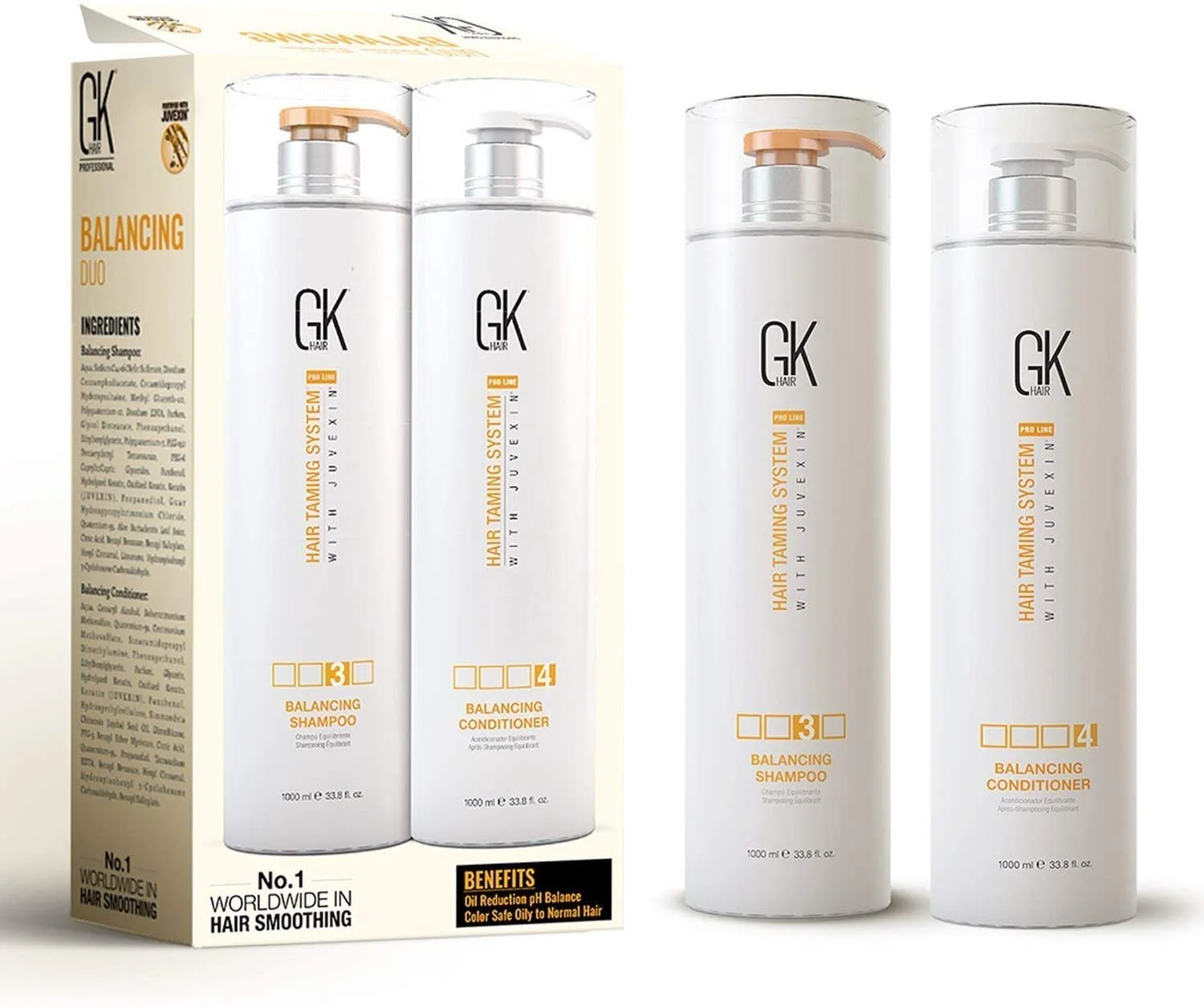 GK HAIR Global Keratin Balancing Shampoo and Conditioner Sets (33.8 Fl Oz/1000ml) For Oily & Color Treated Hair Deep Cleansing Ideal for Over-Processed and Environmentally Stressed Hair