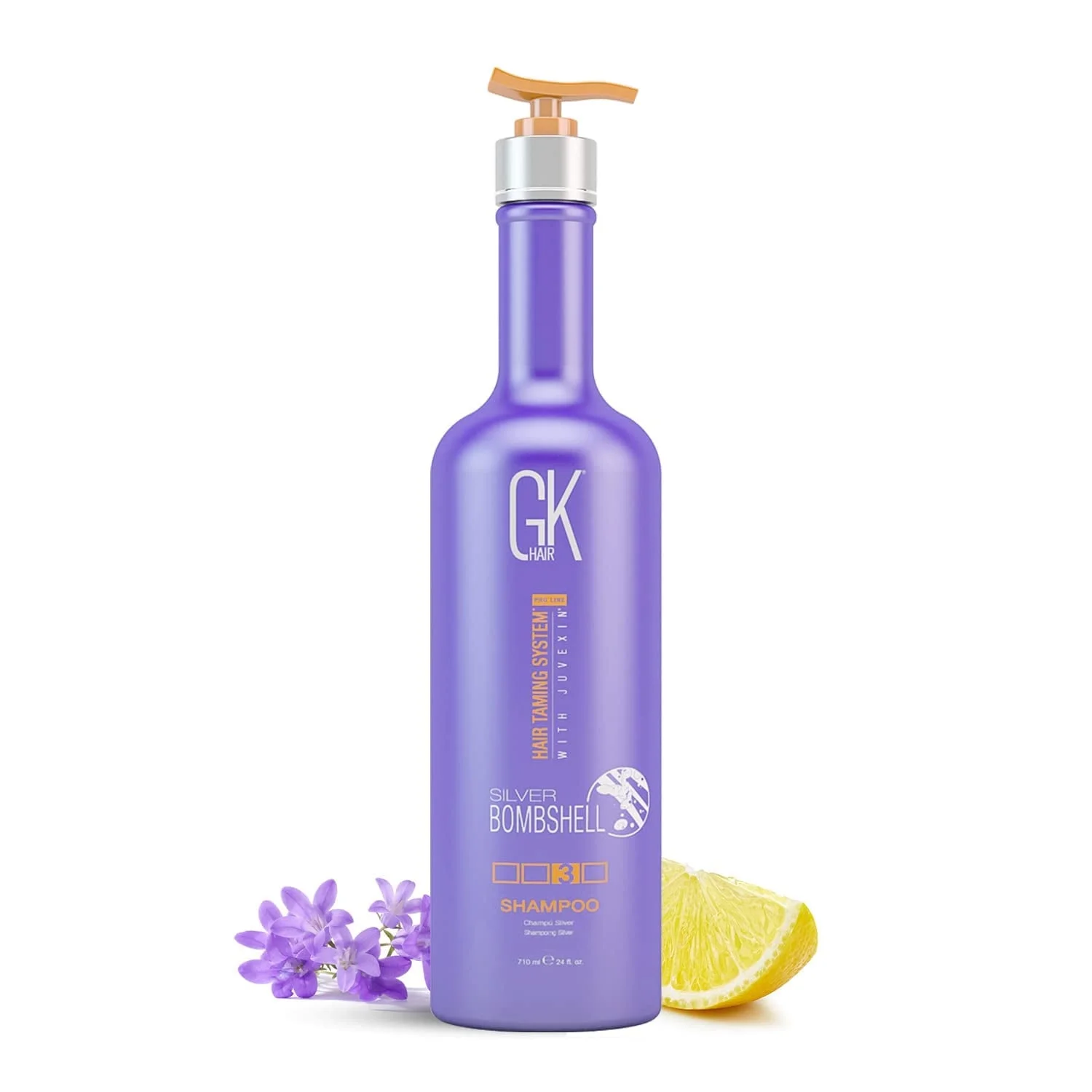 GK HAIR Global Keratin Silver Bombshell Purple Shampoo (24 Fl Oz/710ml) For Blonde, Platinum, Ash, Silver & Gray Hair Moisturizes Dry & Damaged Removes Yellow Brassy Tones