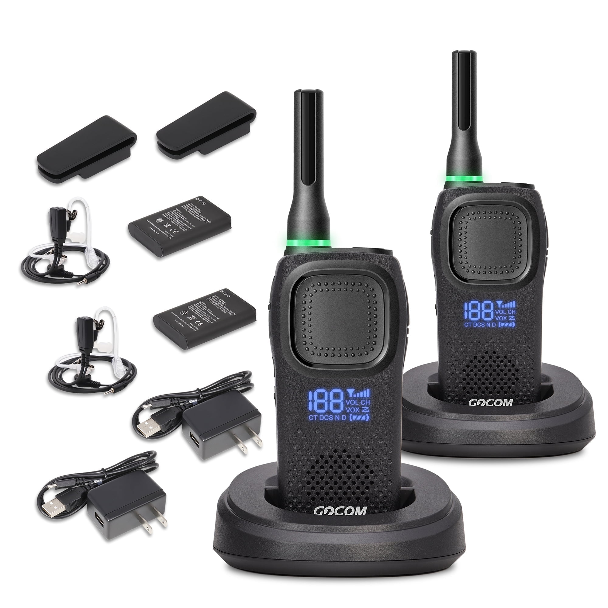 GOCOM 32-Channel Two Way Radio with Full Accessories, GD800, Black, 2 Pack