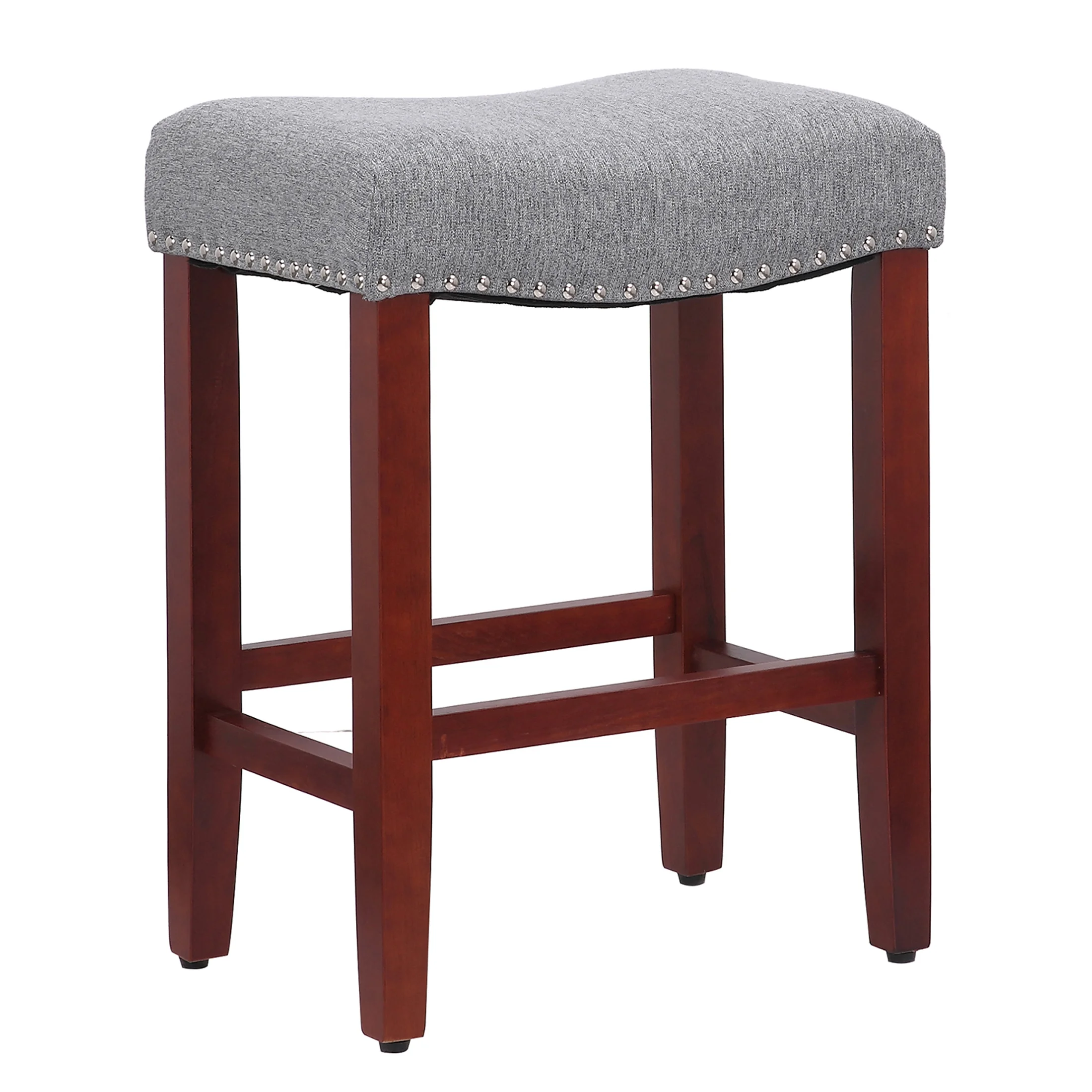 GRANDVILLE 24" Upholstered Bar Stool with Nail Head Trim, Cherry/Navy Blue