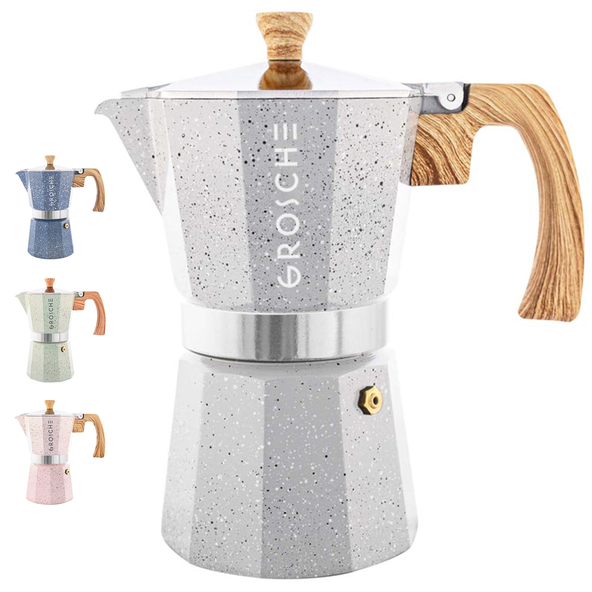 GROSCHE MILANO STONE Stovetop Espresso Maker, Moka Pot, 6 Espresso Cups, Fossil Grey