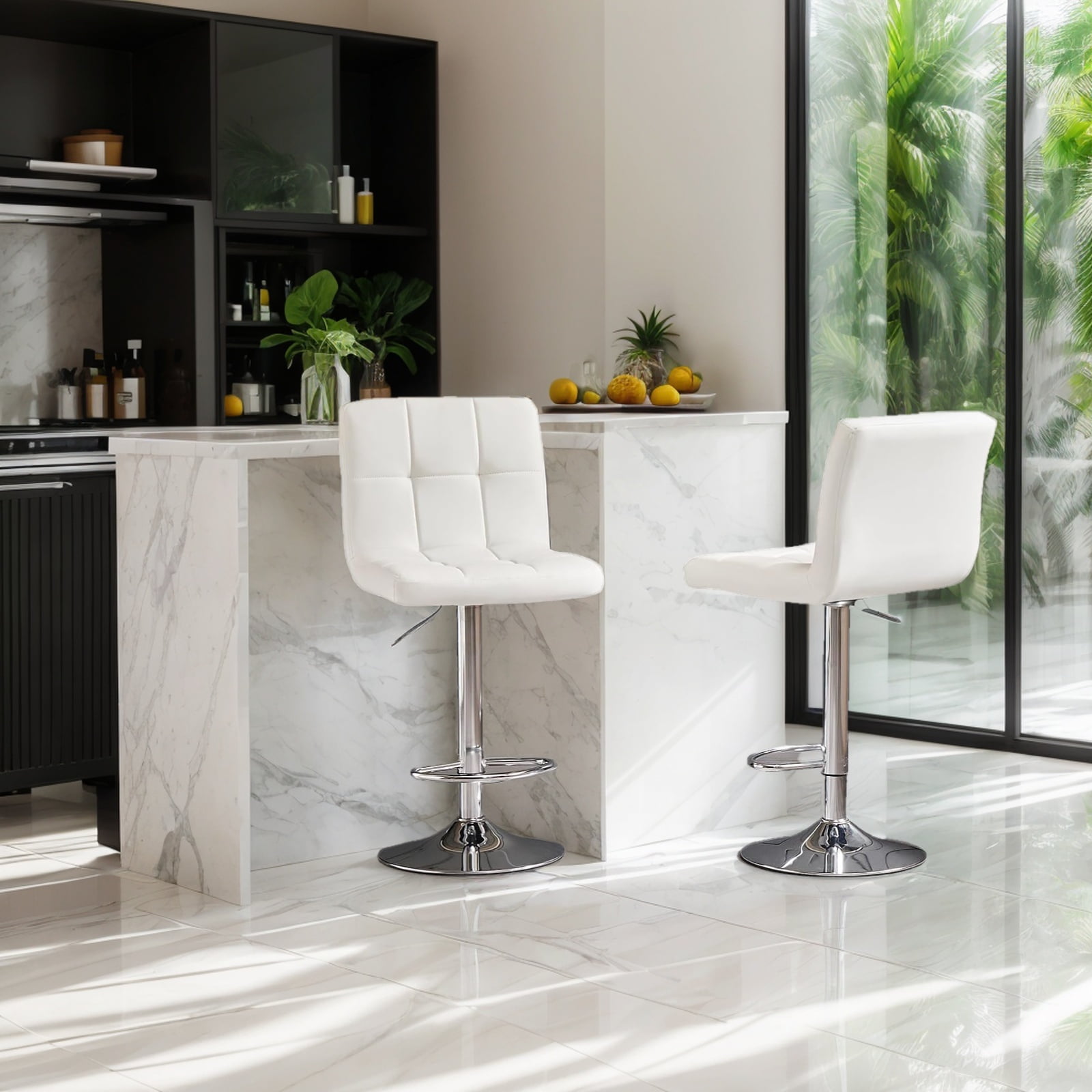 JOINSUN Bar Stools Set of 2, Armless Hydraulic Adjustable Swivel BarStools for Kitchen Island