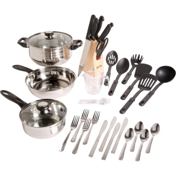 Gibson Value Lybra 32 Piece Kitchen Cookware Combination Set, Stainless Steel