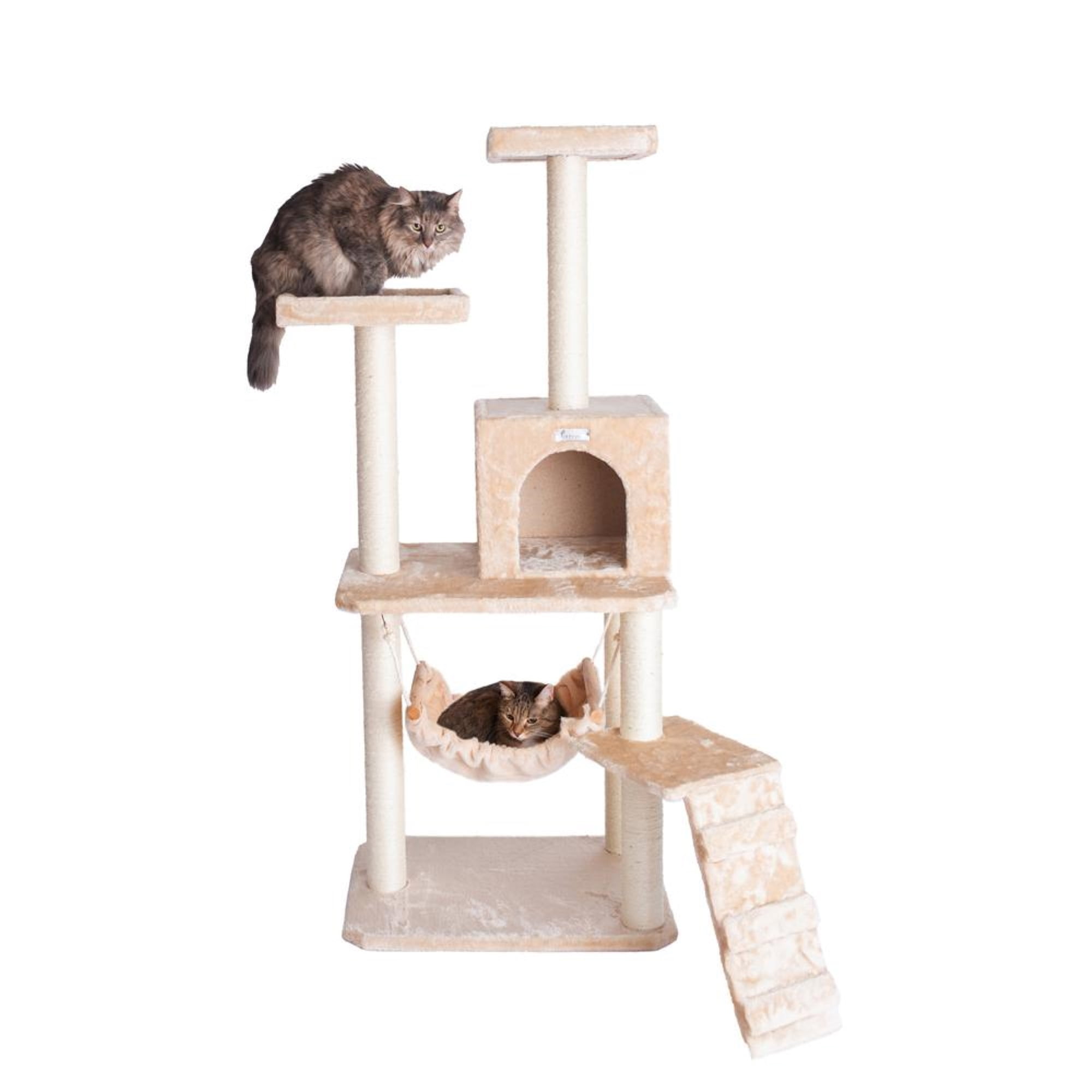GleePet 57" real wood Cat Tree GP78570921 Beige W Ramp