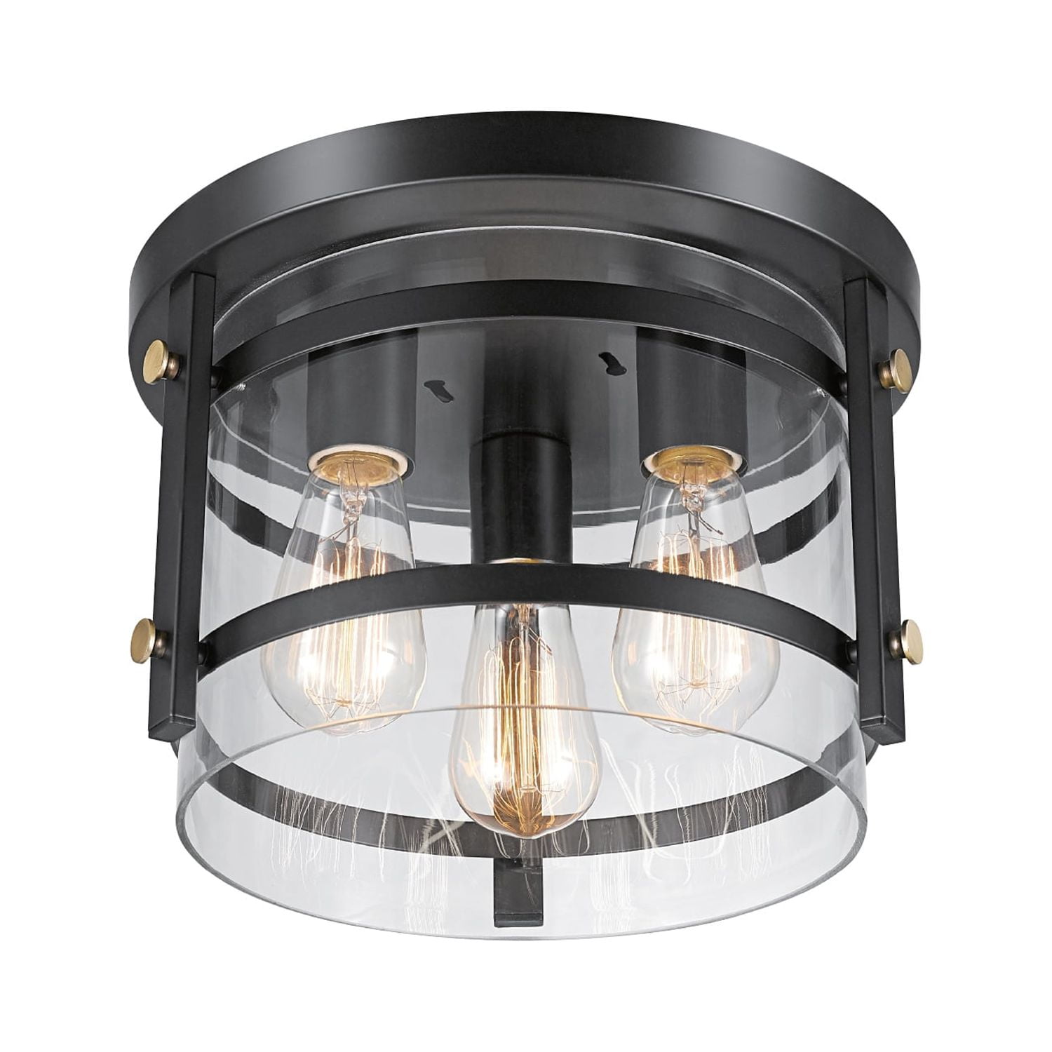 Globe Electric Rustic Contemporary 3-Light Dark Bronze Indoor Flush Mount Ceiling Light, Clear Glass