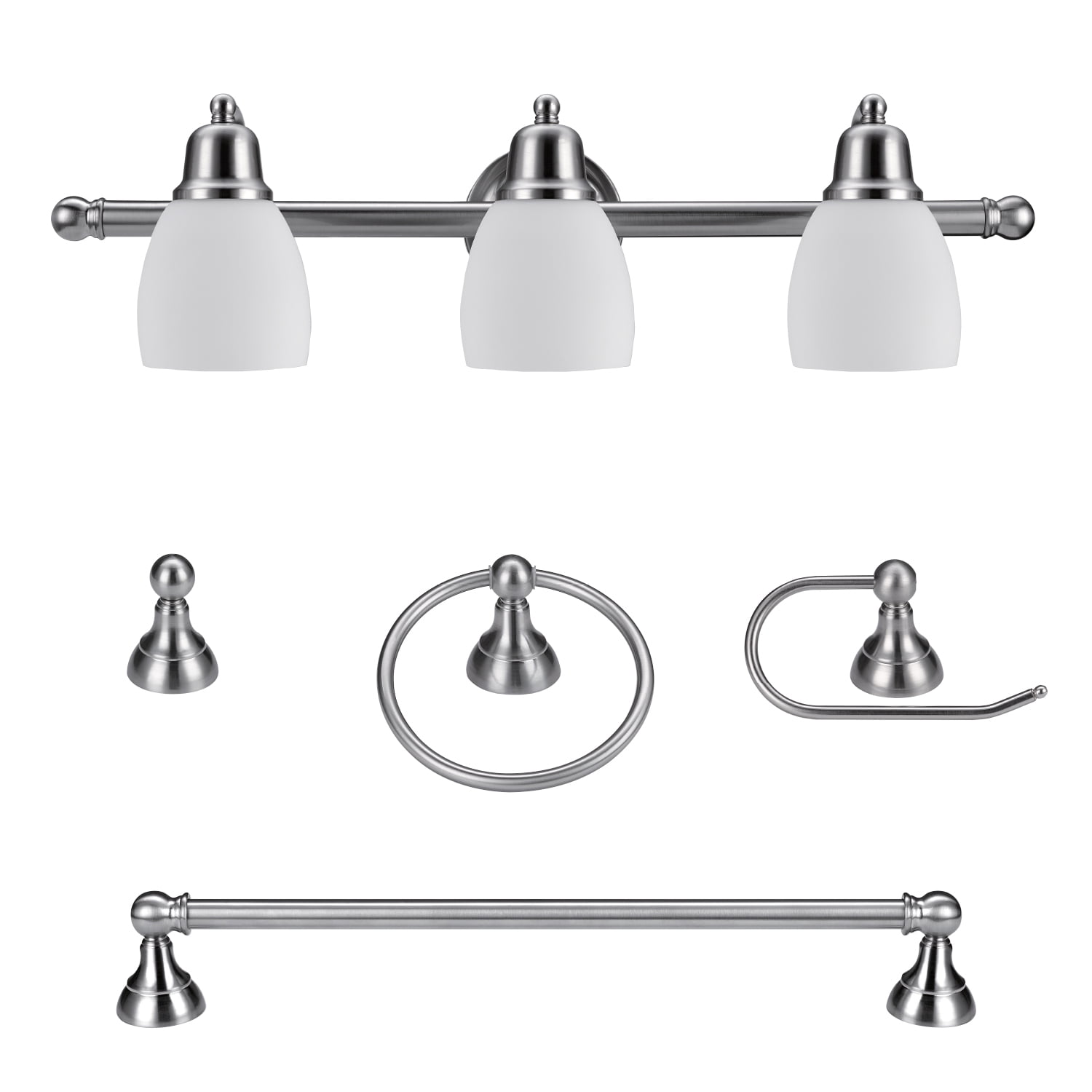 Globe Electric Jayden 5-Piece Satin Nickel All-In-One Bathroom Set, Adult