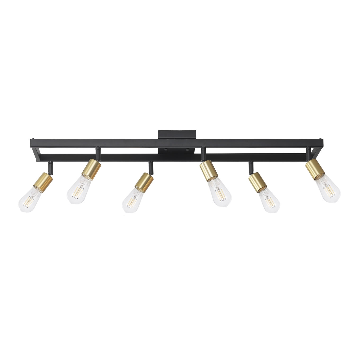 Globe Electric 36" 6-Light Matte Black Track Lighting, Matte Brass Pivoting Track Heads, 91007991