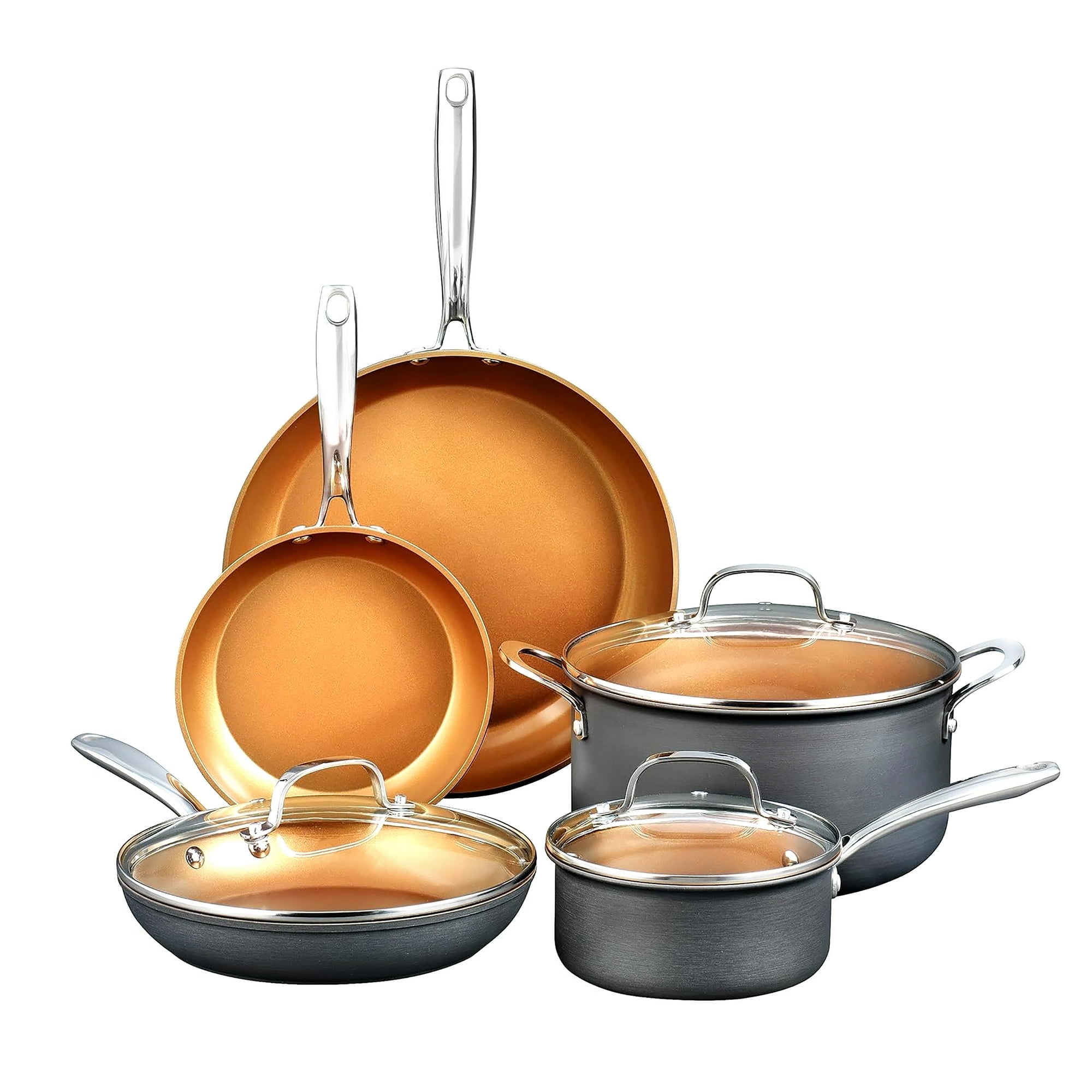 Gotham Steel Pro 8 Pc Nonstick Pots and Pans set Non Stick, Hard Anodized Ceramic Cookware Set Nonstick with Frying Skillet, Saucepan, Oven & Dishwasher Safe, Copper