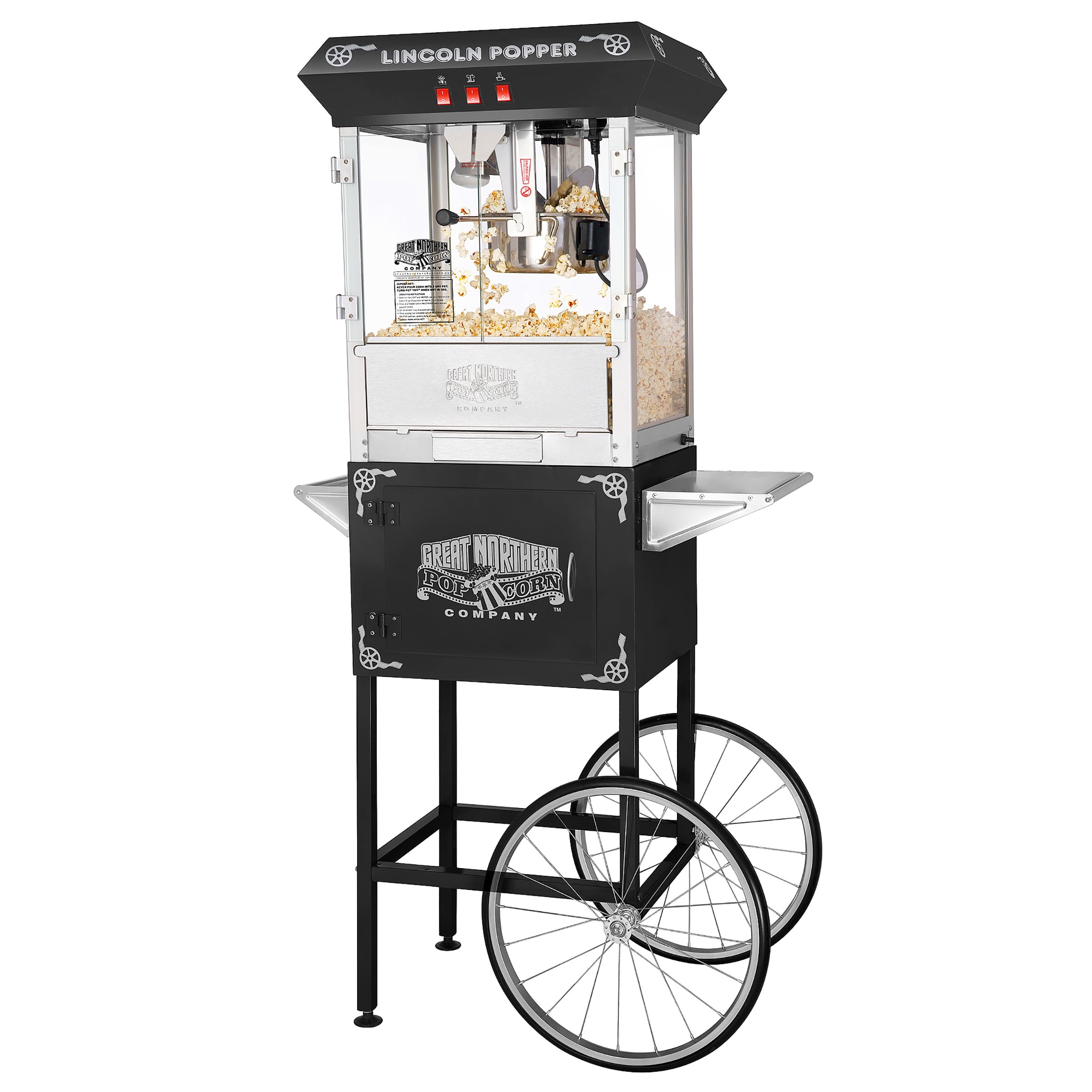 Great Northern Popcorn Antique Style Lincoln Popcorn Popper Machine w/Cart (8 oz, Black)