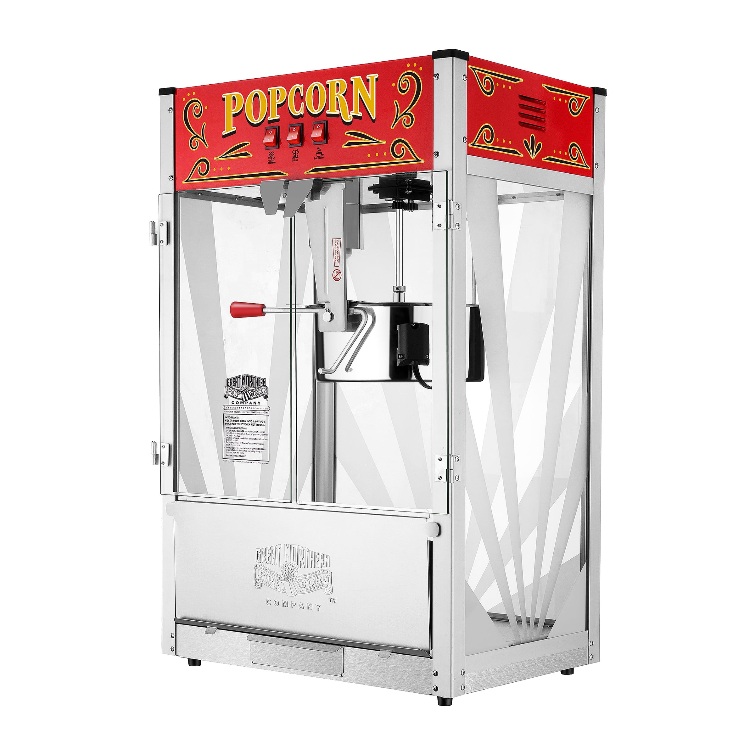 Great Northern Popcorn 16oz Tabletop Popcorn Machine with Warming Deck, Red