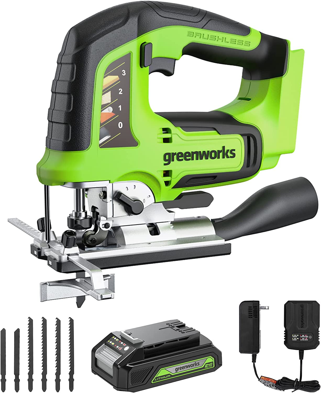Greenworks 24V Cordless Brushless Jig Saw with (1) 2 Ah Battery and Charger 3602002
