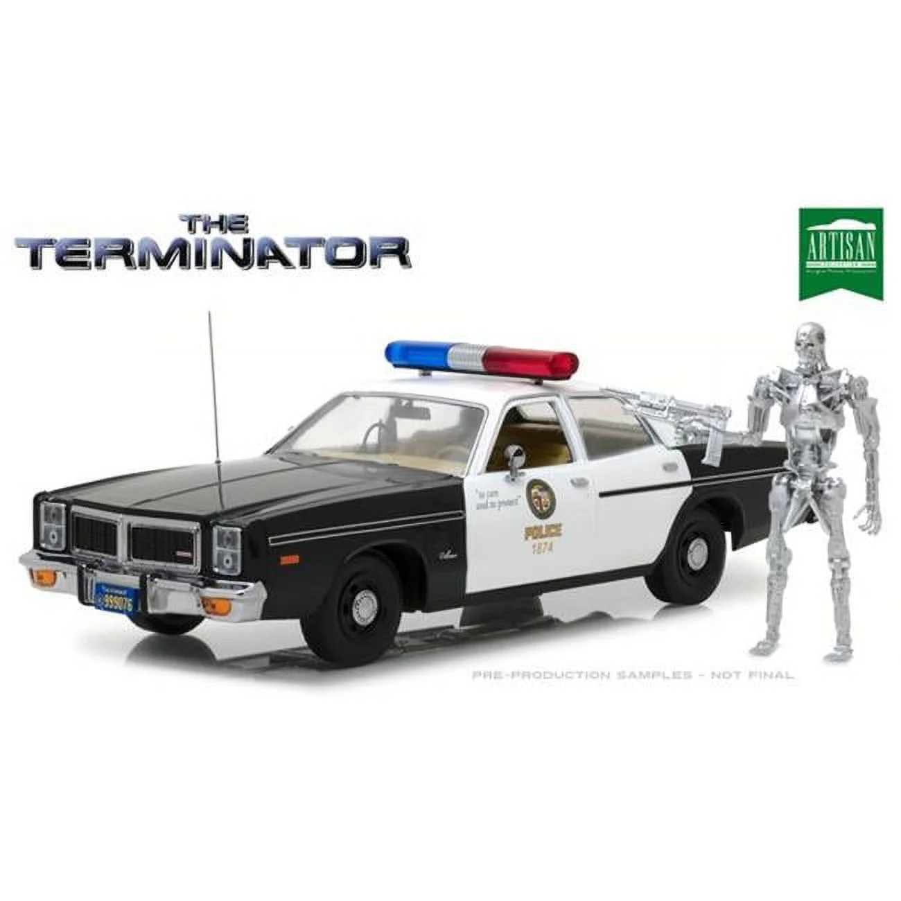 GreenLight Collectibles - 1:18 Artisan Collection - The Terminator(1984) - 1977 Dodge Monaco Metropolitan Police with T-800 EndoskeletonFigure, Greenlight Collectib, Gifts