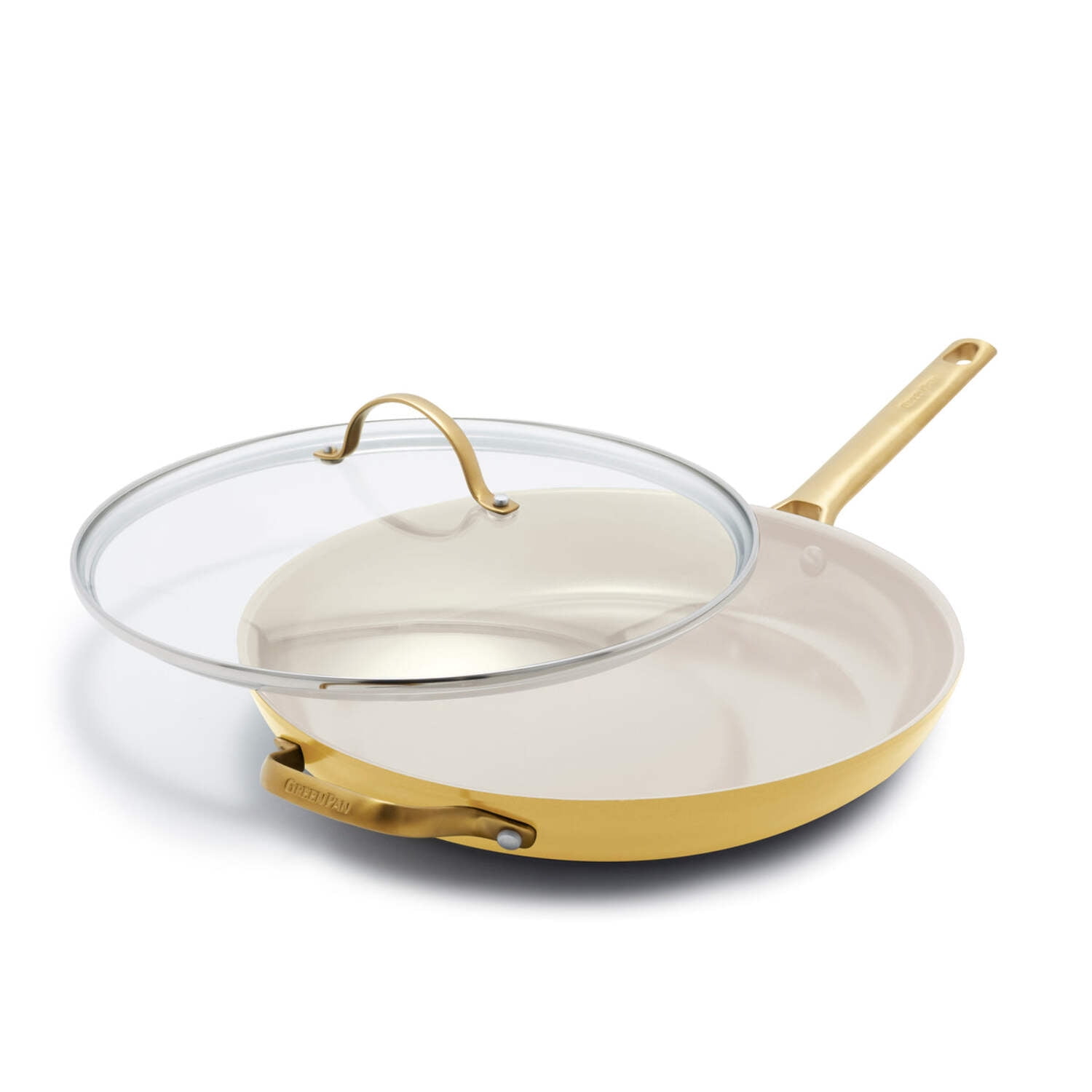 GreenPan Reserve Ceramic Nonstick 12" Frypan with Helper Handle and Lid | Sunrise with Gold-Tone Handles