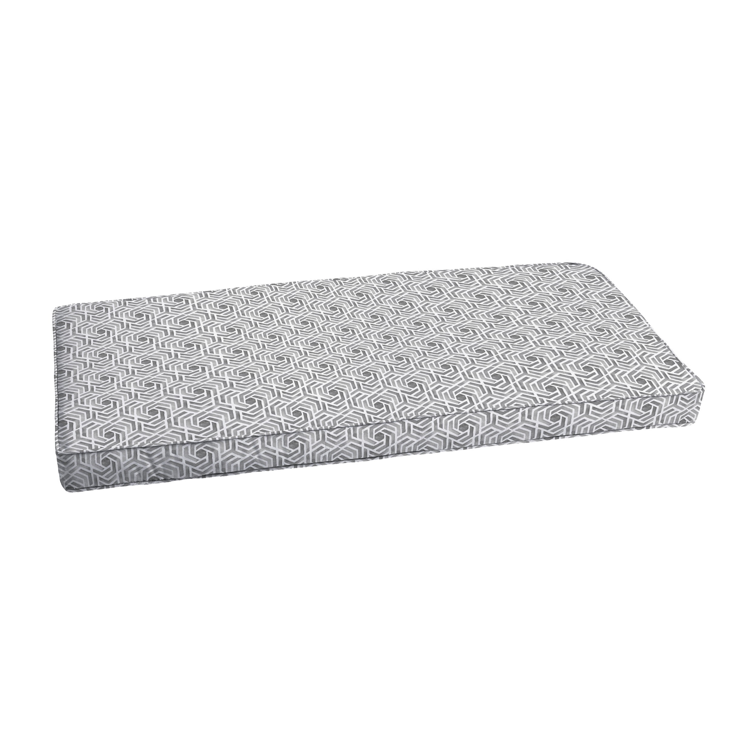 Grey and White Geometric Indoor, Outdoor Bench Cushion, Corded