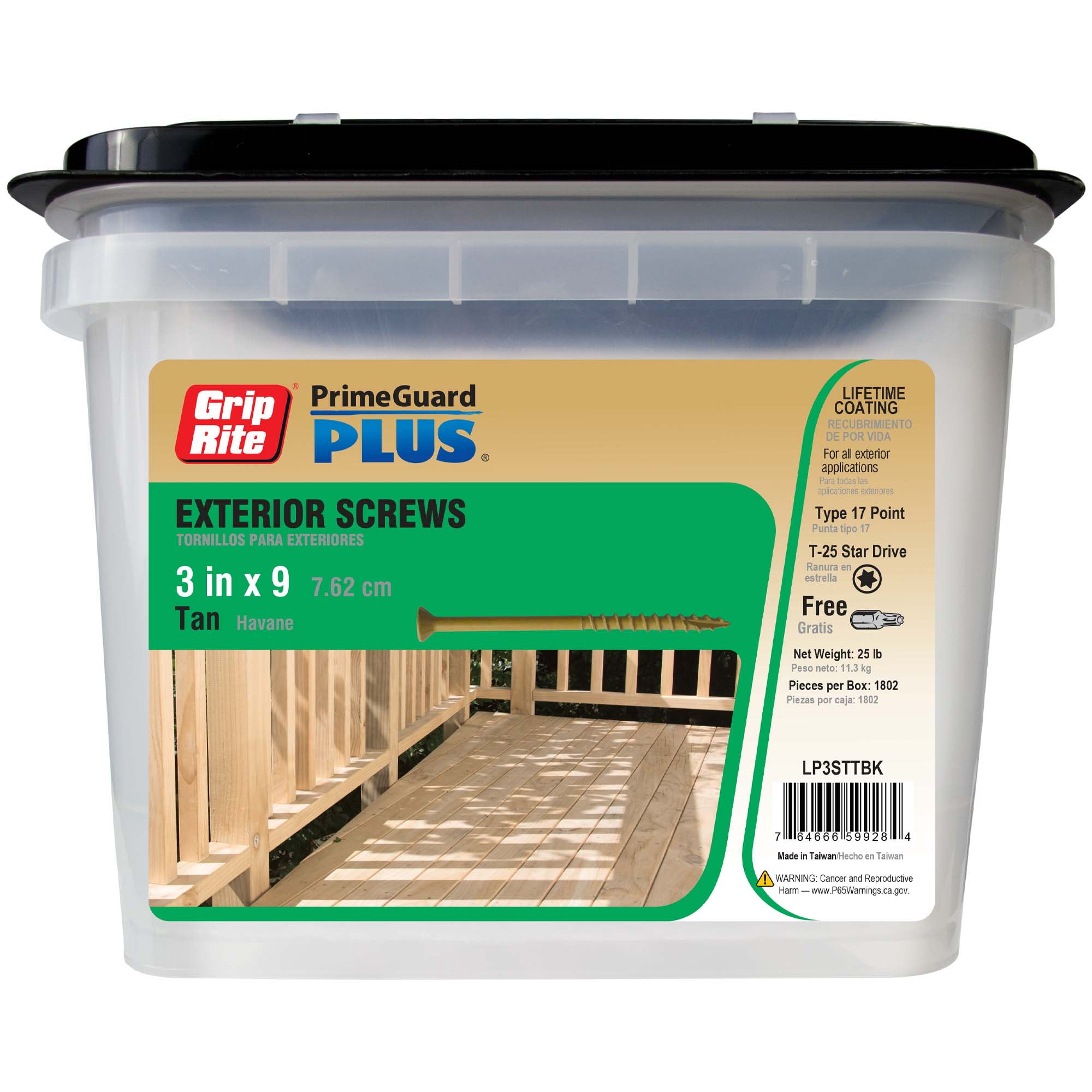 Grip-Rite PrimeGuard Plus #9 x 3 in. Tan Star Wood to Wood Deck Screw 25lb. Bucket