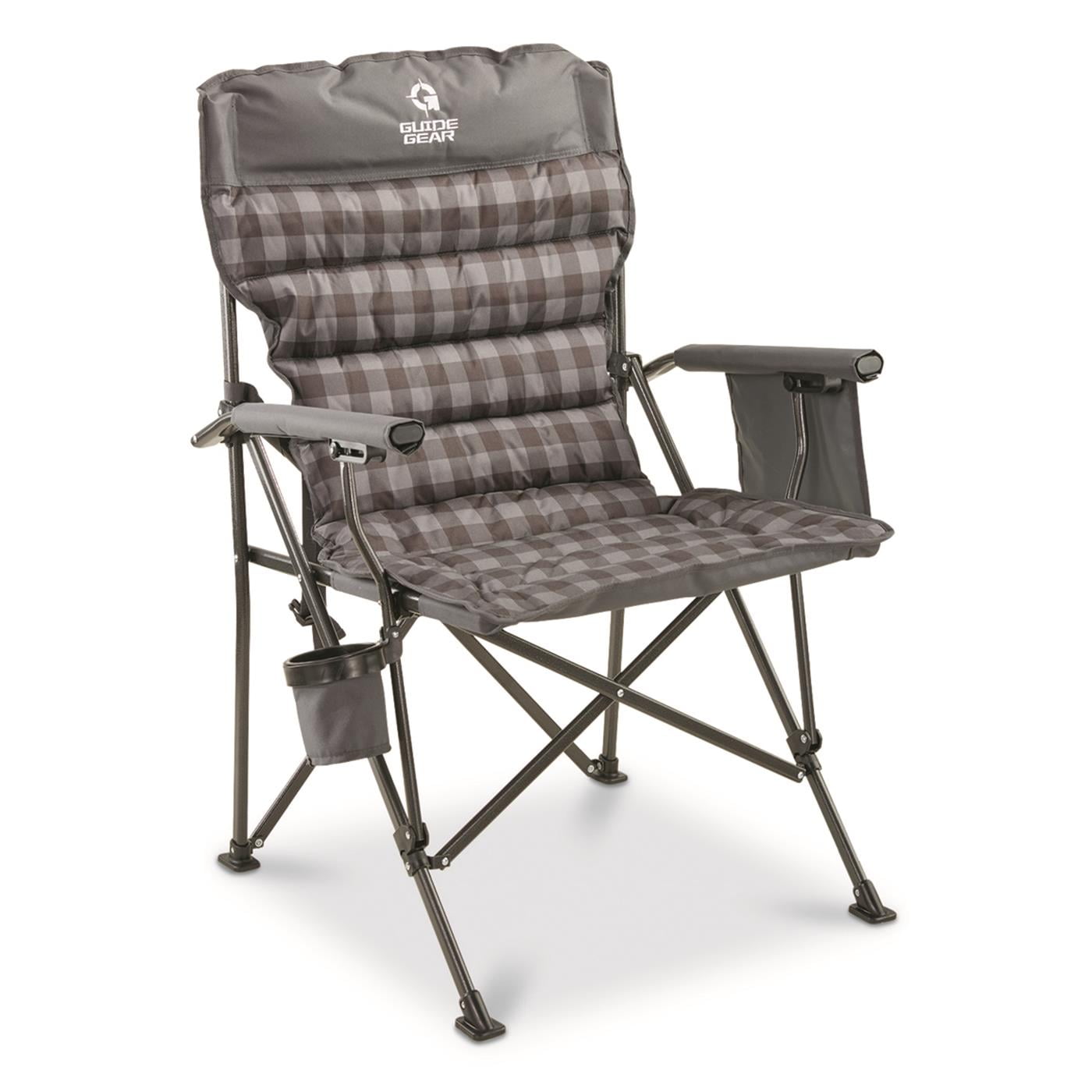 Guide Gear Oversized XL Comfort Padded Mammoth Camping Chair, 500-lb. Capacity Gray Plaid