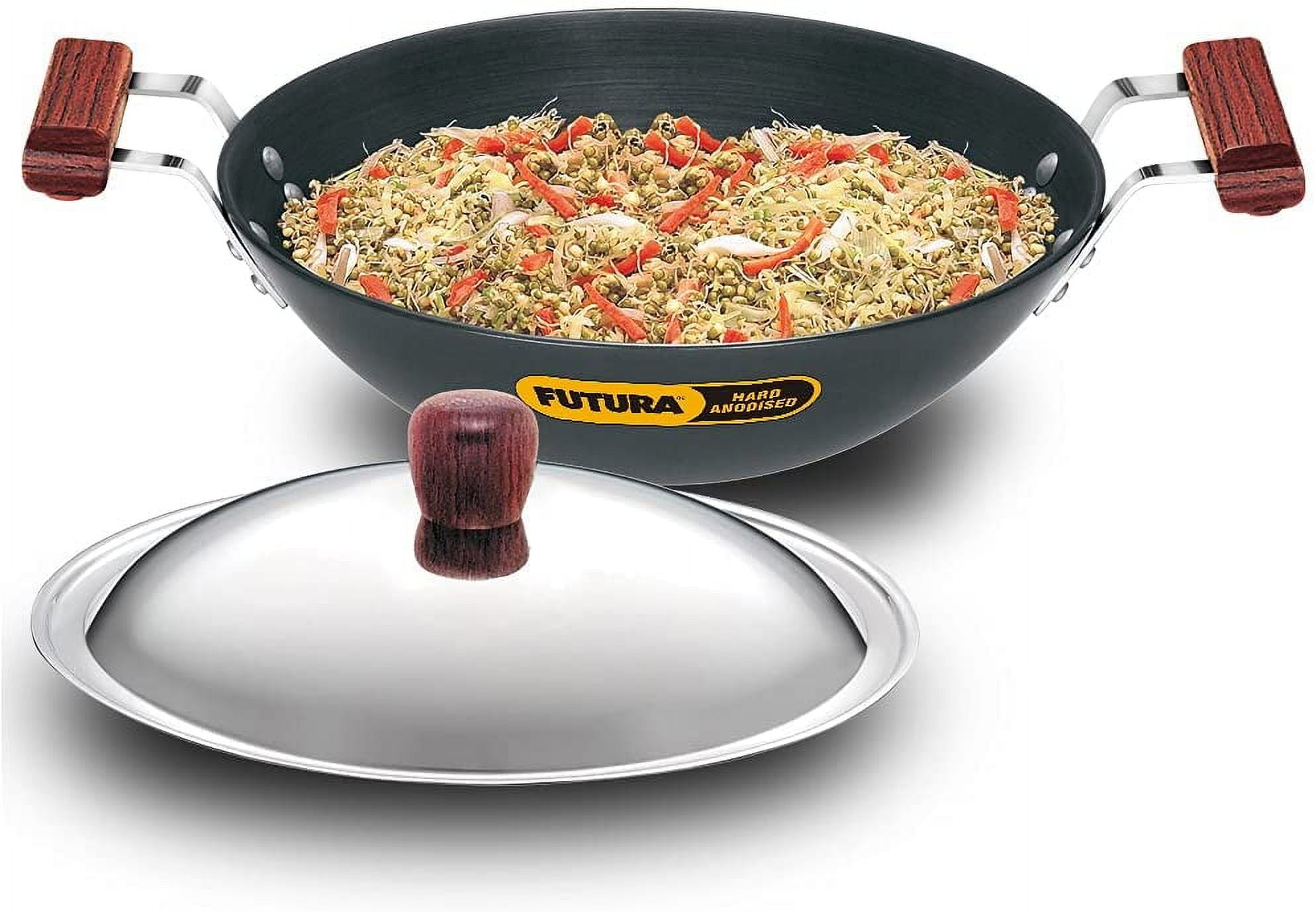 Hawkins Futura Hard Anodized Deep-Fry Pan Kadhai with Steel Lid and Flat Bottom - 3.75 Litre