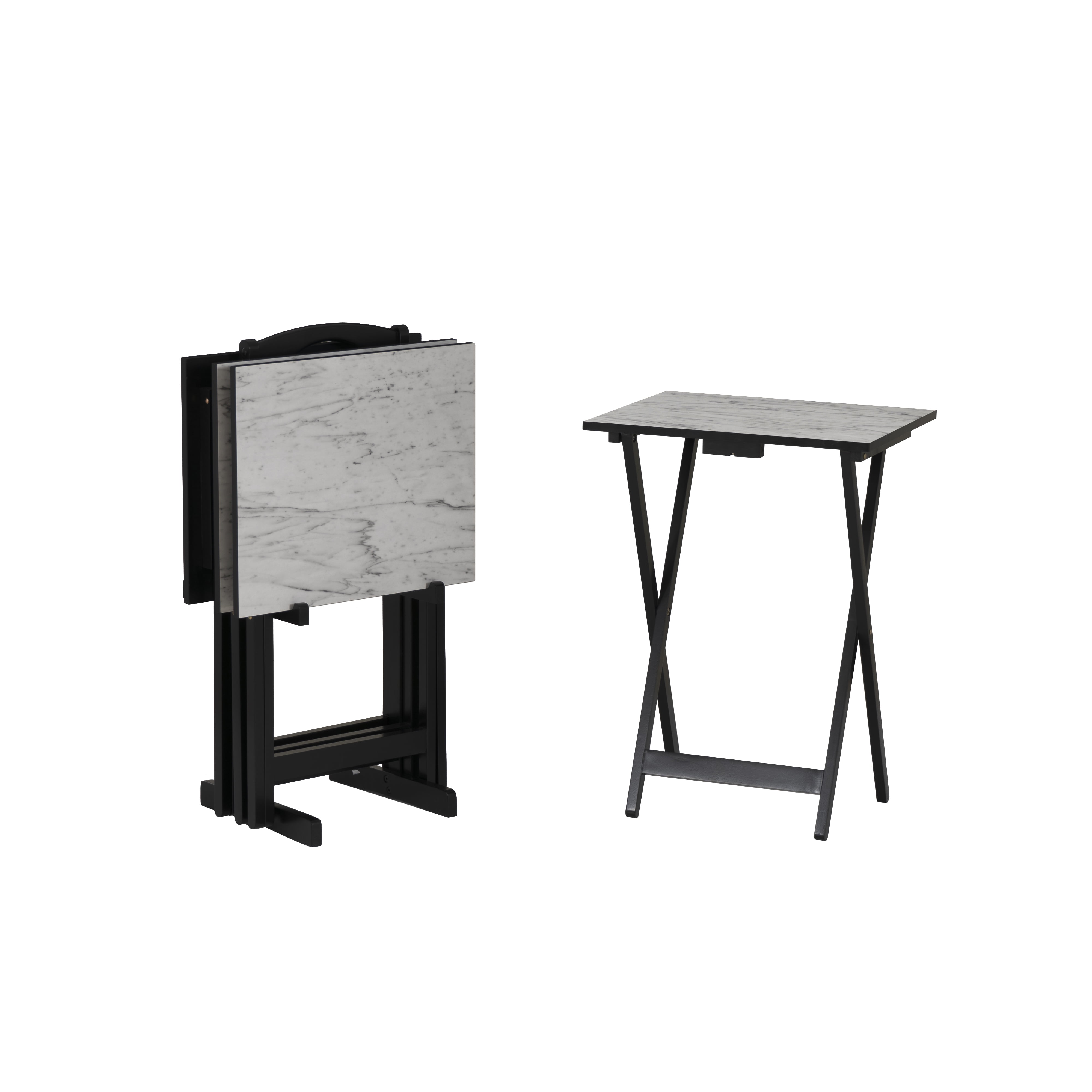 Hazel Grove Holton 5-piece Faux Marble Folding TV & Snack Tray Table Set, White