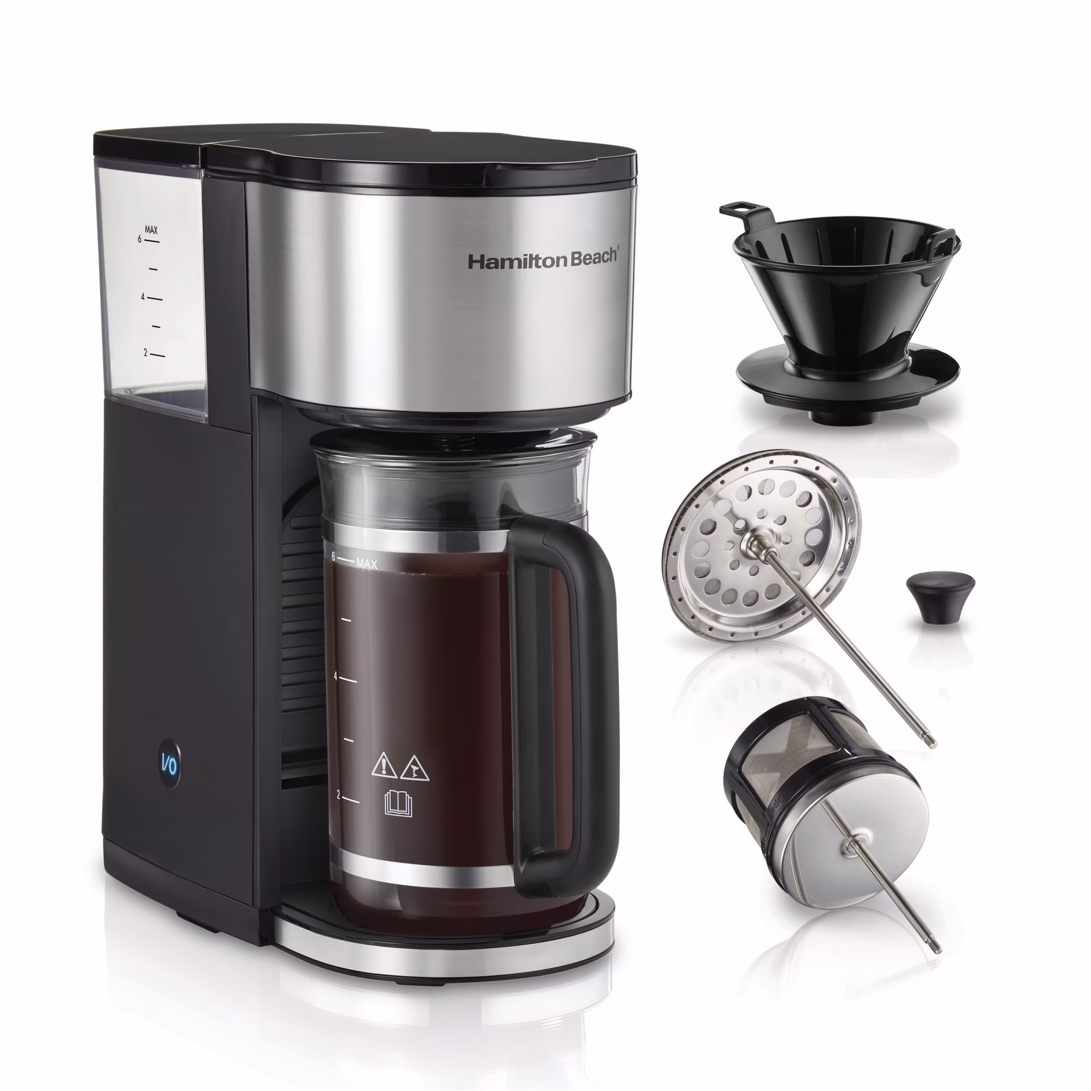 Hamilton Beach 7-in-1 Coffee Maker, Barista Coffee Machine, Black and Stainless