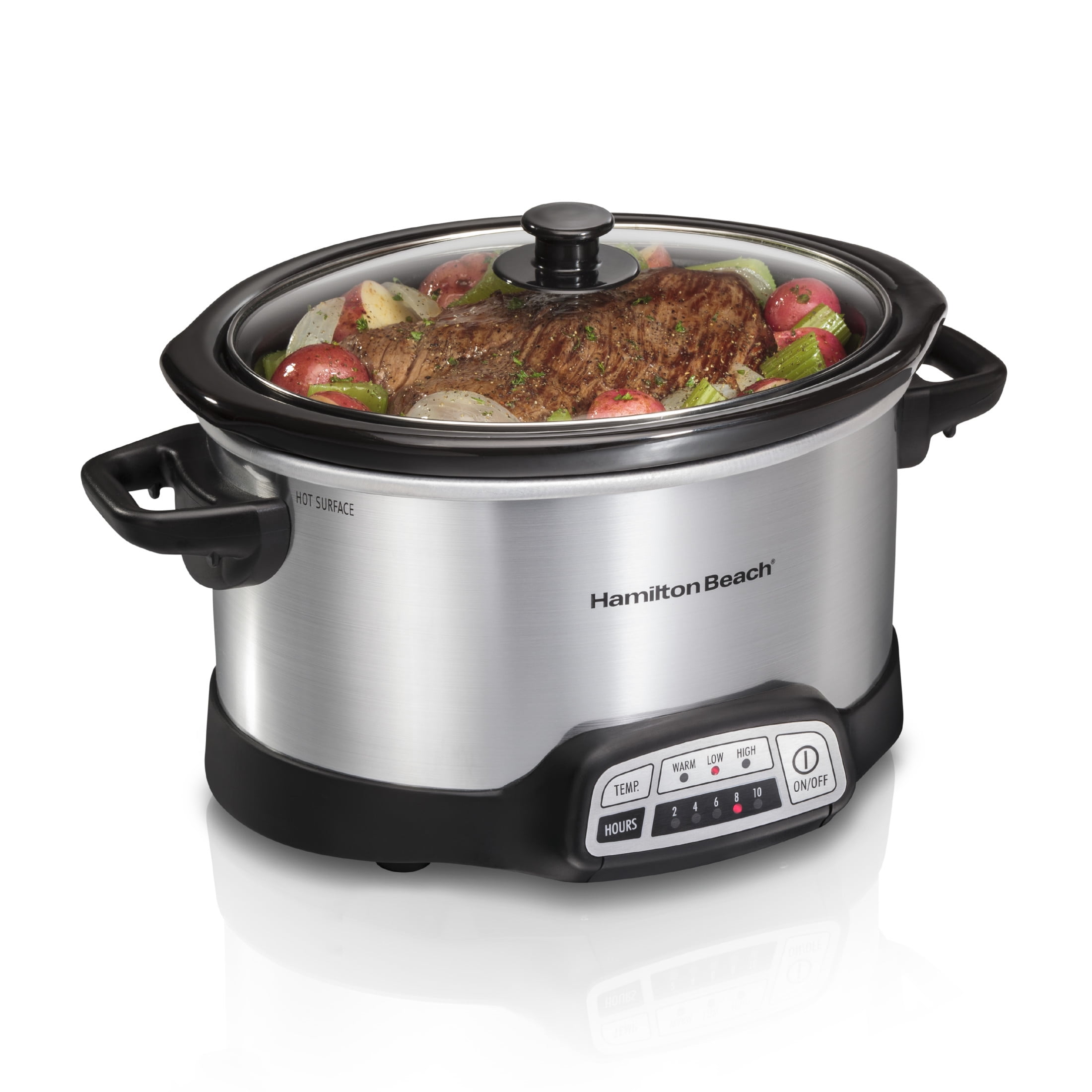 Hamilton Beach 4 Qt Programmable Slow Cooker, Stoneware Crock with Removable Pot, Stainless Steel
