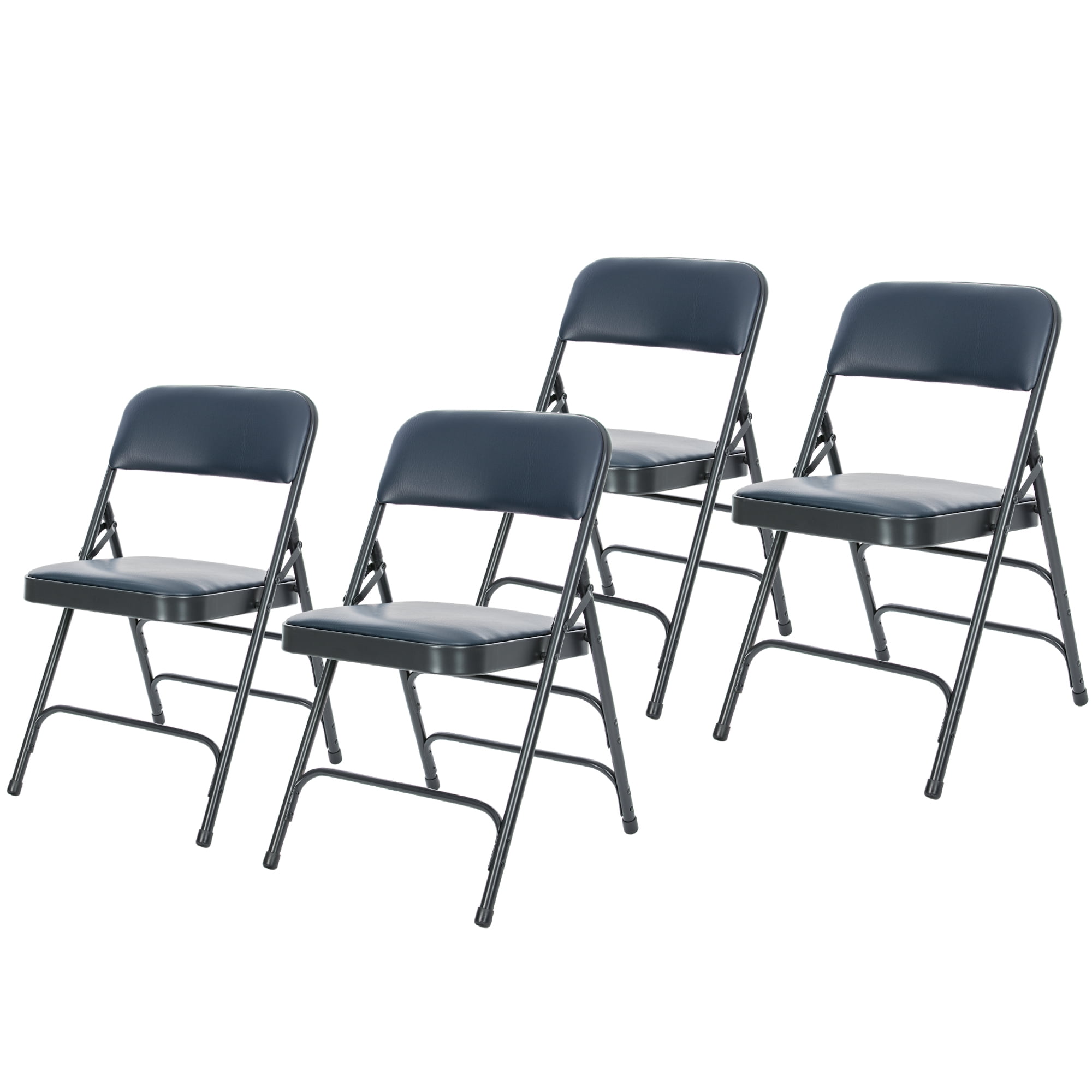 Hampden Furnishings Bernadine Collection Vinyl Triple Brace Folding Chair, Dark Blue, Pack of 4