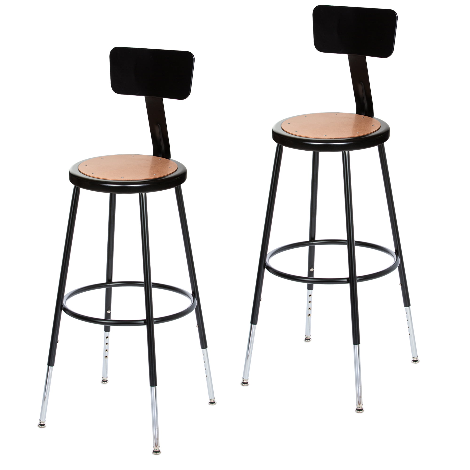 Hampden Furnishings Flynn 25"-33" Adjustable Masonite/Steel Stool with Backrest, Black, 2 PK