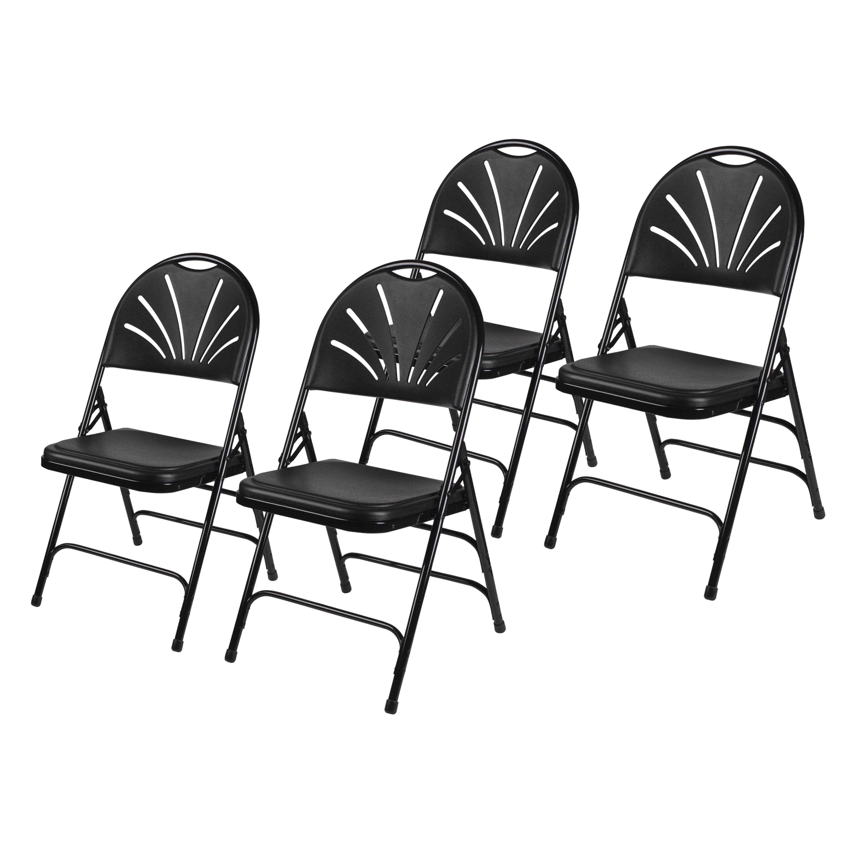 Hampden Furnishings Lusitano Collection Fan Back Folding Chair, Black, Pack of 4