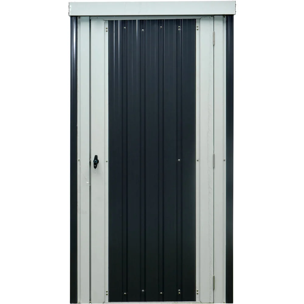 Hanover Patio Storage Shed | Galvanized Steel | Twist Lock and Key | 2 Tool Hooks | 3-Ft. x 3-Ft. x 6-Ft. | Dark Gray / White | HANPATSHD-GW