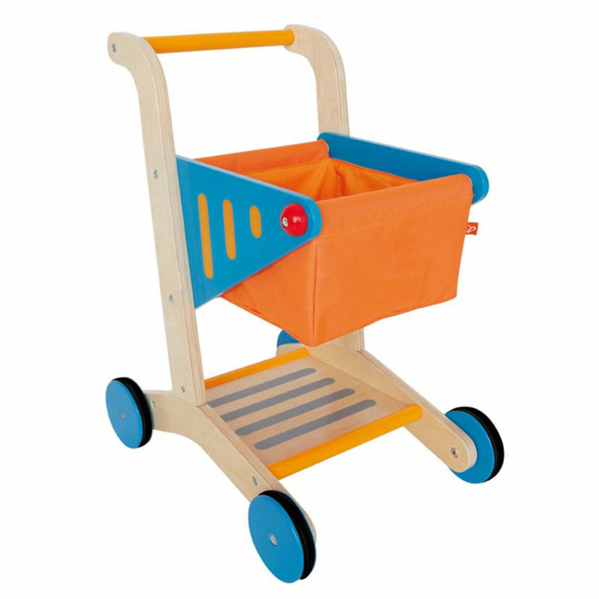 Hape Wooden Shopping Cart in Orange & Blue, Kids Pretend Play Toy