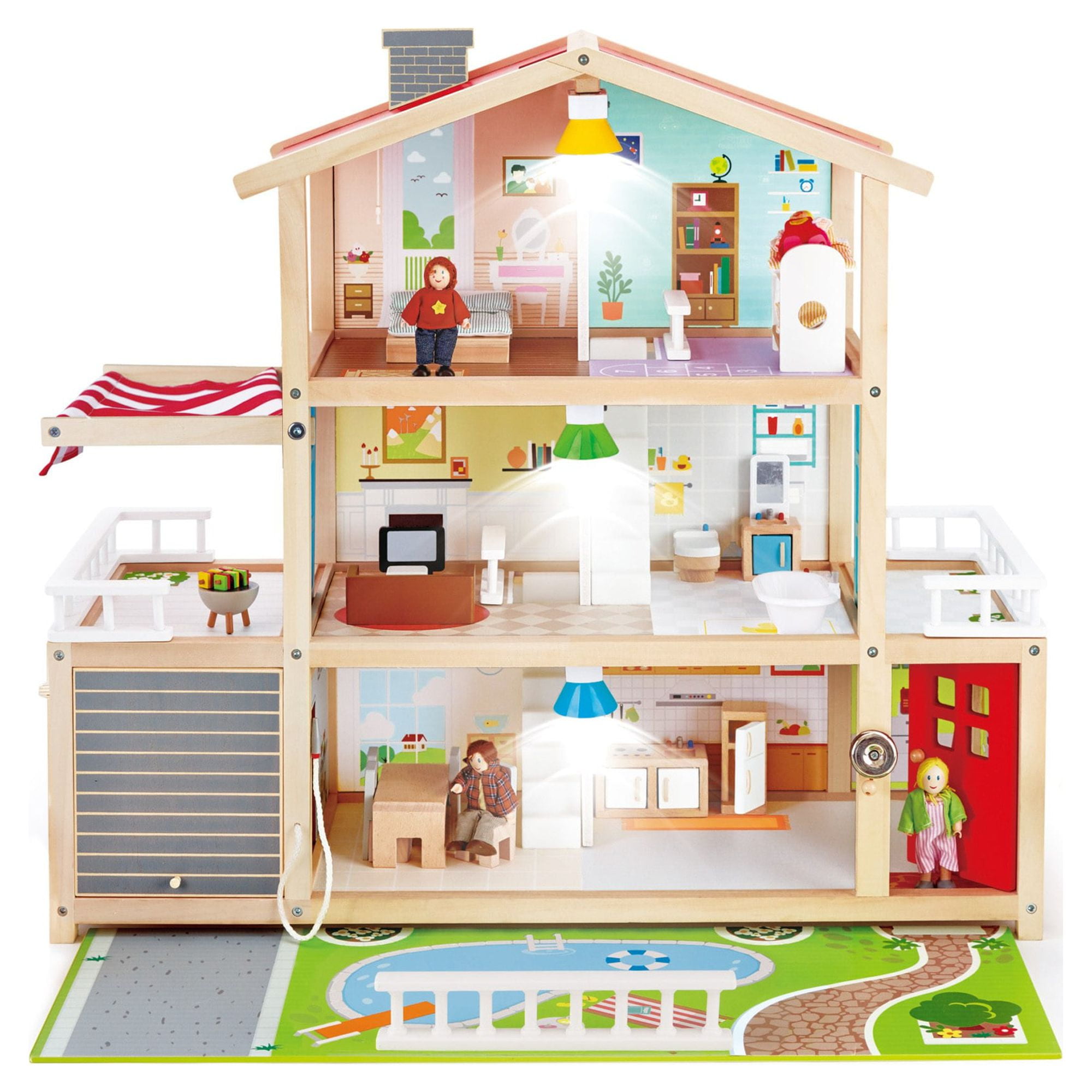 Hape Doll Family Mansion| Award Winning 10 Bedroom Doll House, Wooden Play Mansion with Accessories, Gift Idea for Toddlers & Kids Ages 3+
