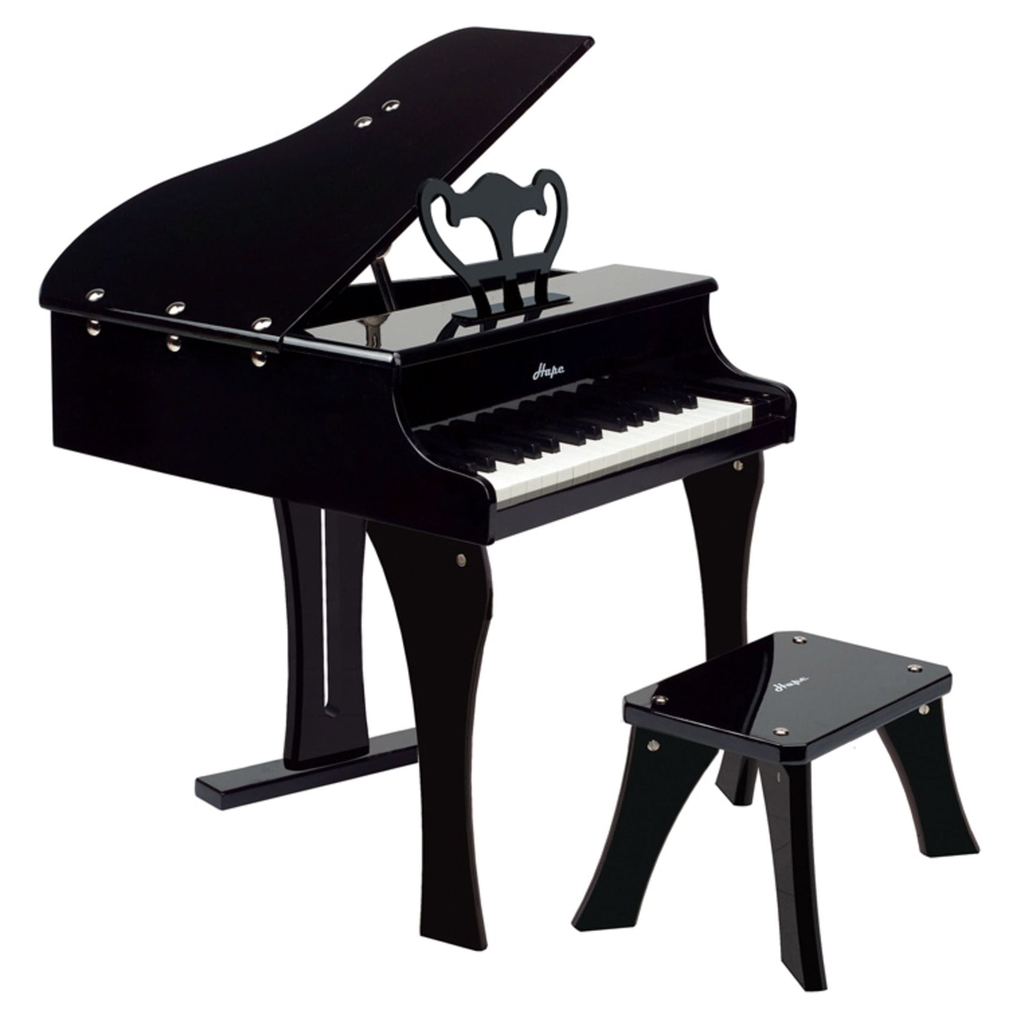 Hape Grand Piano in Black, Toddler Wooden Musical Instrument, 30 Keys, Includes Bench