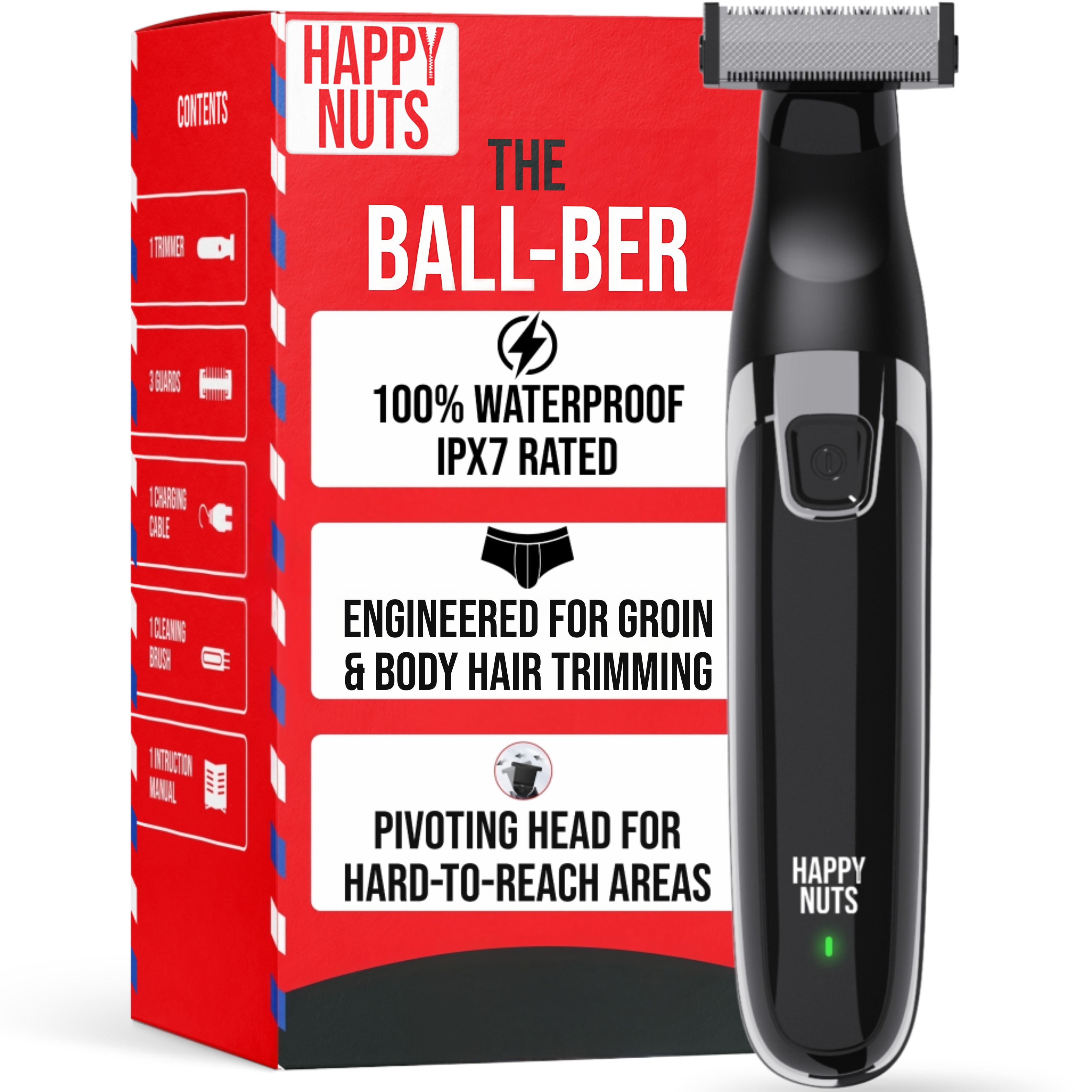 Happy Nuts The Ballber, Groin & Body Hair Trimmer, Waterproof Rechargeable Electric Shaver for Men