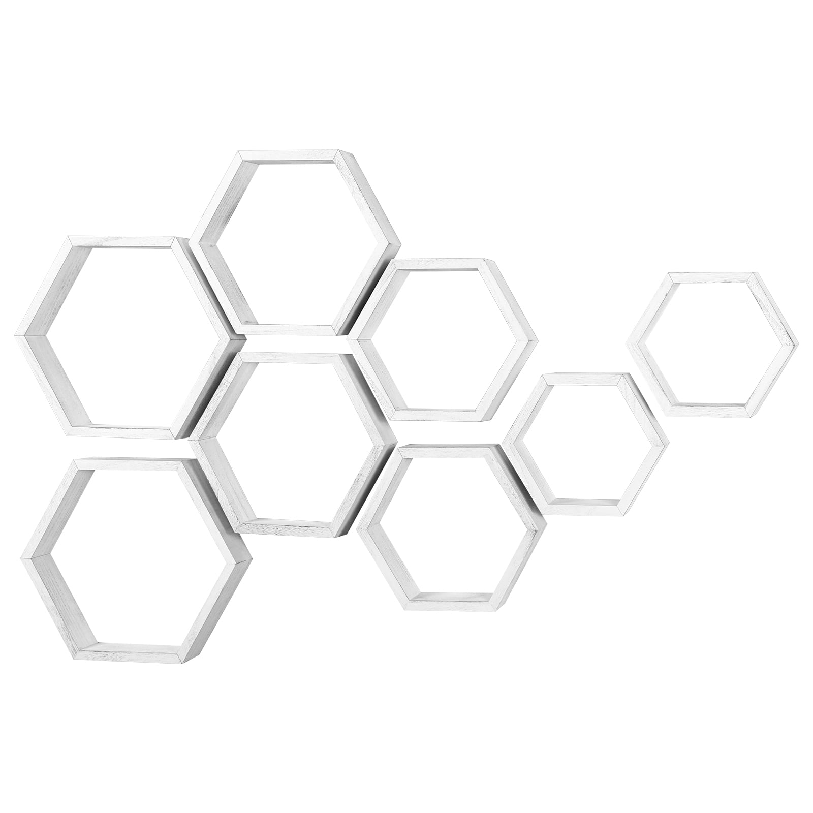 Hexagon Floating Shelves Set of 8 Honeycomb Shelves for Wall, White