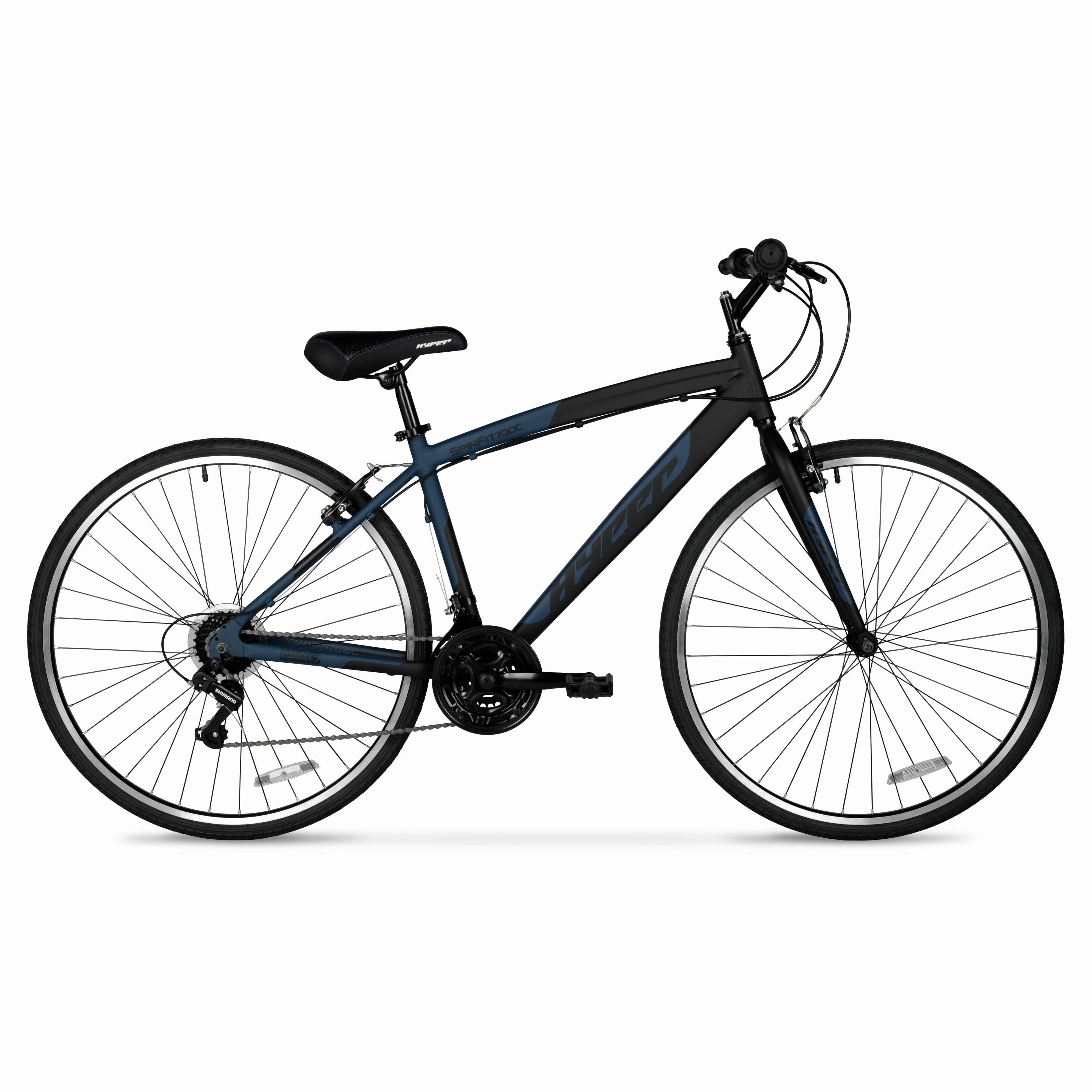 Hyper Brand Bicycle 700c Men's Spin Fit Hybrid Bike, Black and Blue, Adults