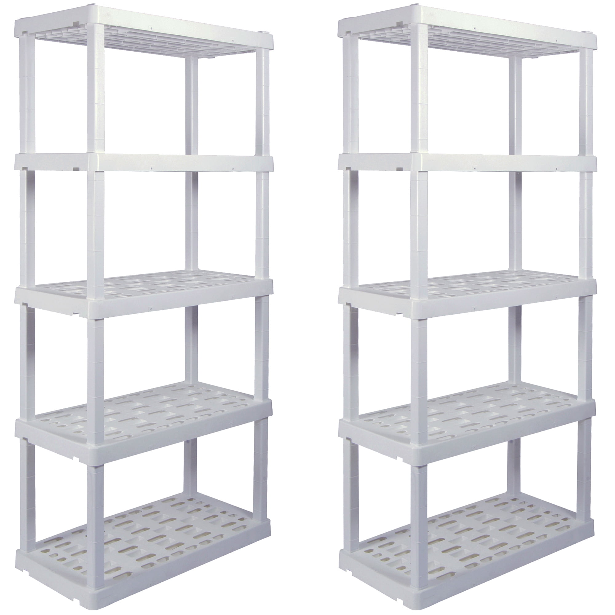 Hyper Tough Plastic Storage Shelves 5-Tier 73.8"H x 36"W x 17.75"D, 2-Pack White, 750 lbs Total Capacity
