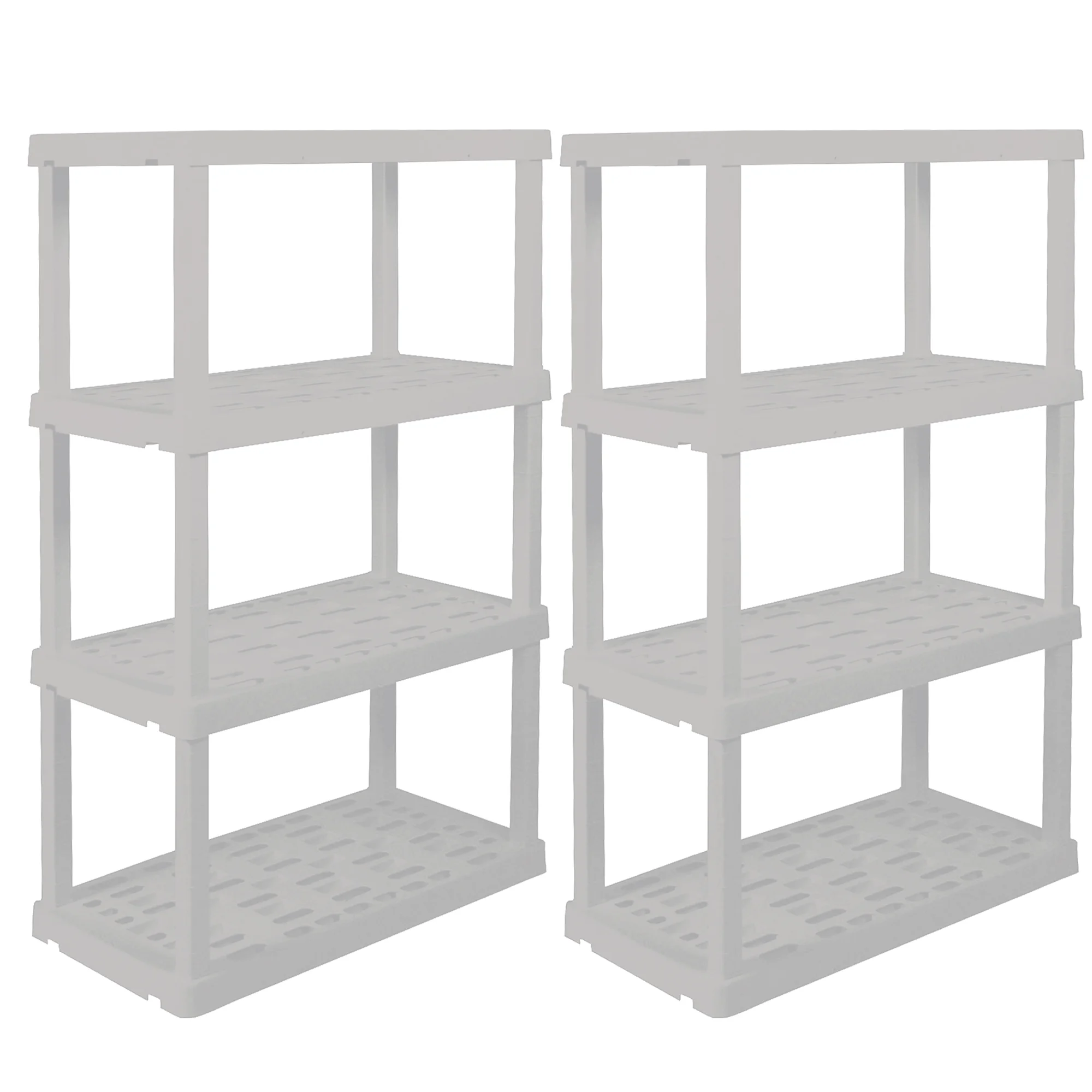 Hyper Tough Plastic Storage Shelves 4-Tier 56"H x 18"D x 37"W 2-Pack White 600 lbs Total Capacity