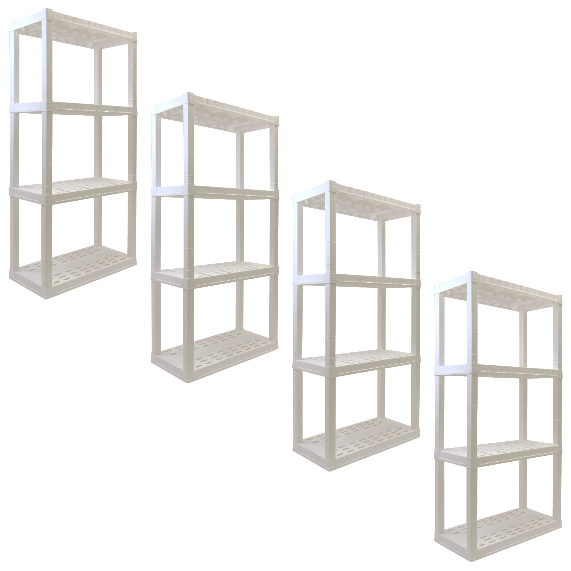 Hyper Tough Plastic Storage Shelf 4-Tier 4-Pack White, 400 lbs Capacity