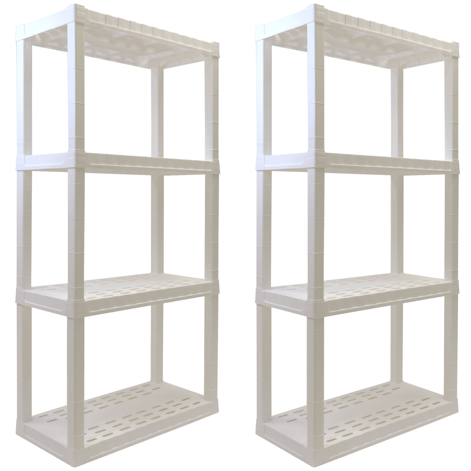 Hyper Tough Plastic Storage Shelves 4-Tier 56" H x 30" W x 14" D 2-Pack White 400 lbs Total Capacity
