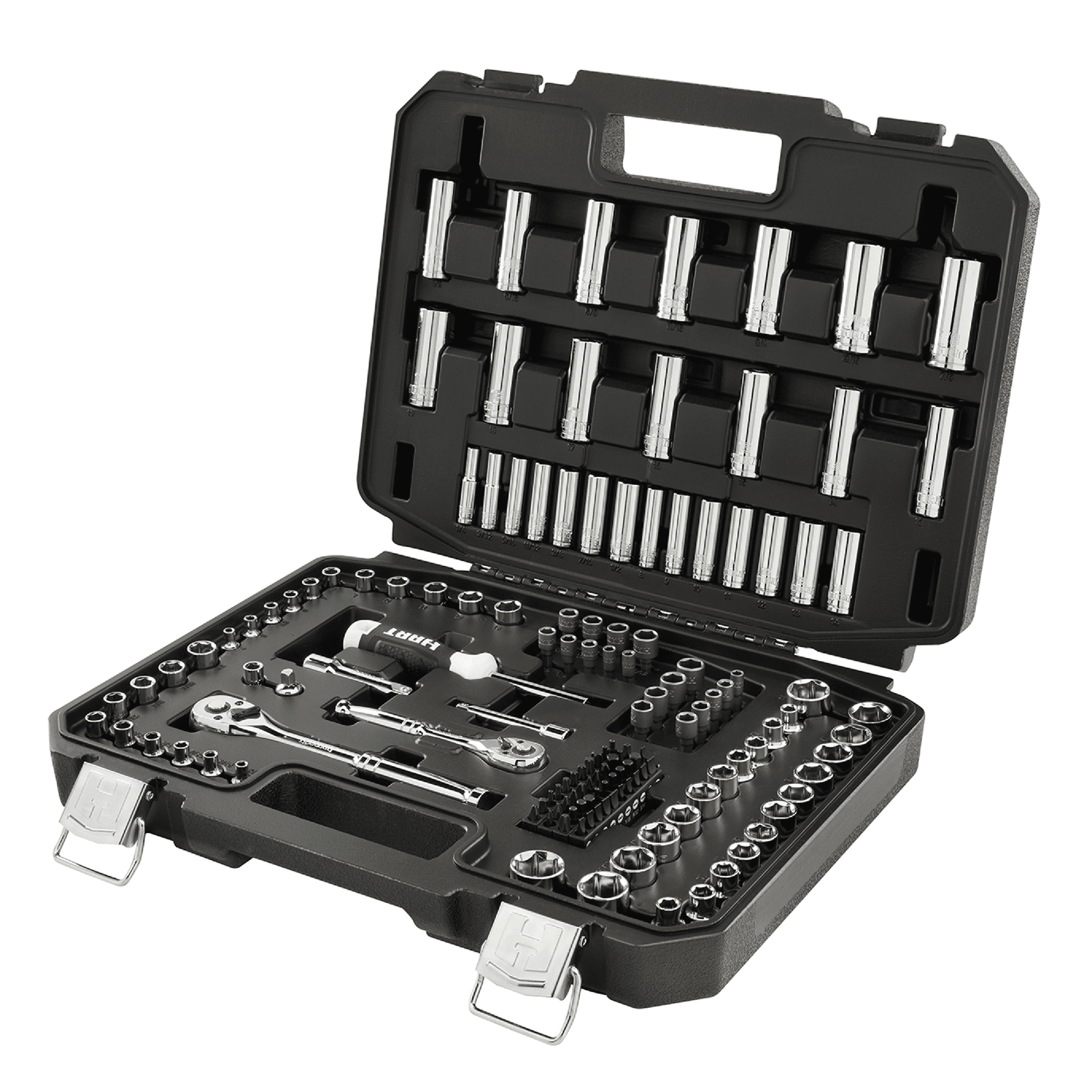 HART 140-Piece 1/4 and 3/8-inch Drive Mechanics Tool Set, Chrome Finish, SAE & Metric