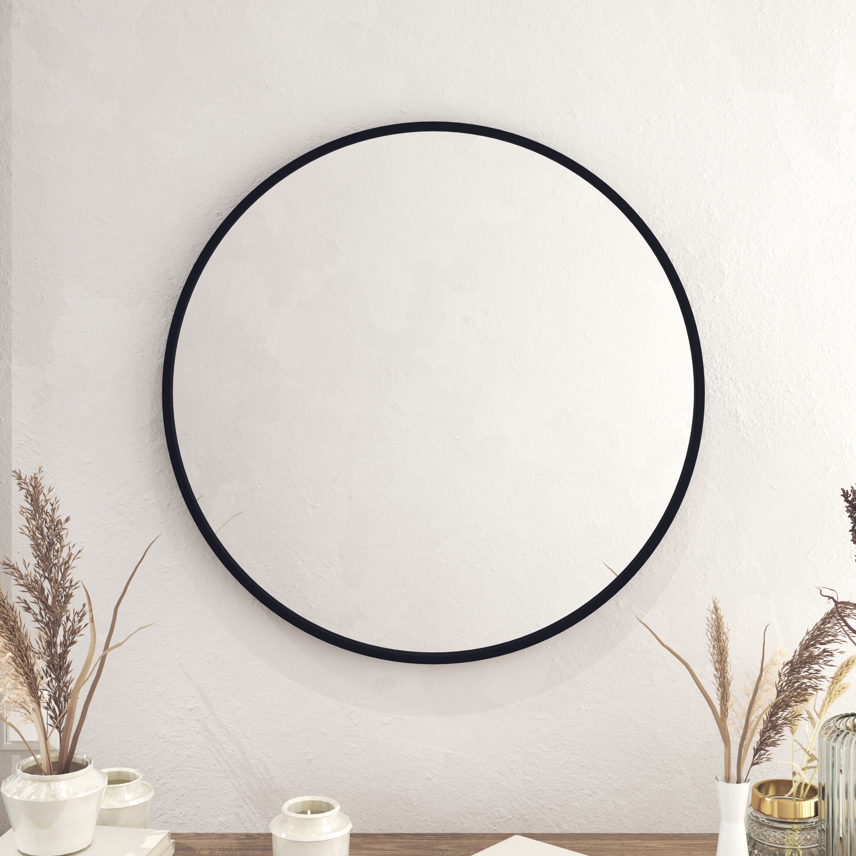 HBCY Creations Black Circle Wall Mirror 30 Inch Black Round Wall Mirror for Entryways, Washrooms, Living Rooms