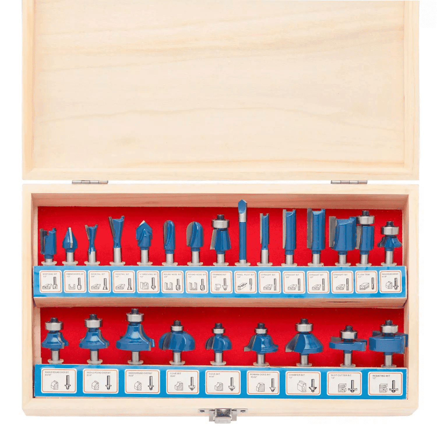 HILTEX 10108 Tungsten Carbide Router Bit Set, Woodworking Tools and Accessories, 1/4-Inch Shank, 24-Piece Set