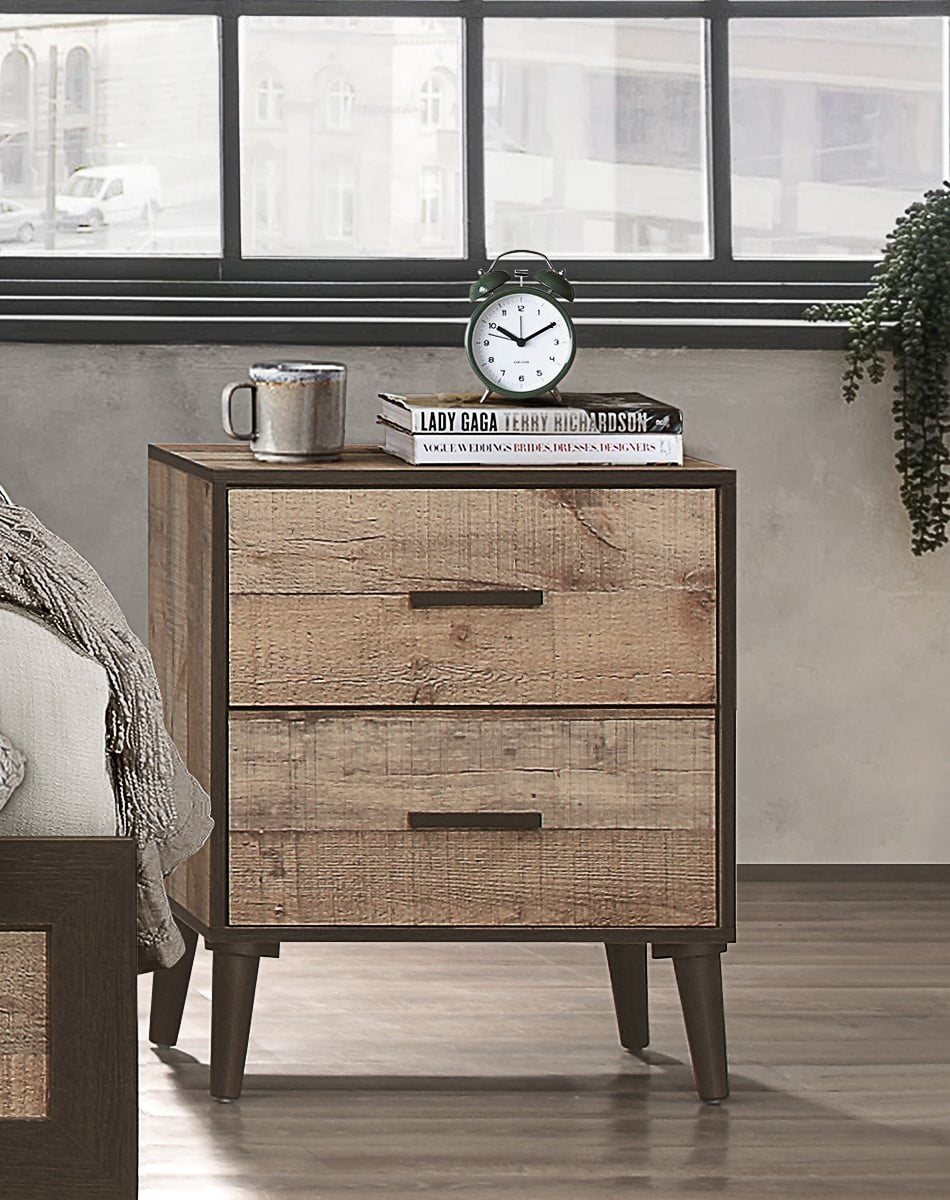 Home Design Janet Nightstand with 2 Drawers and Roller Glides, Natural Oak, Easy assembly