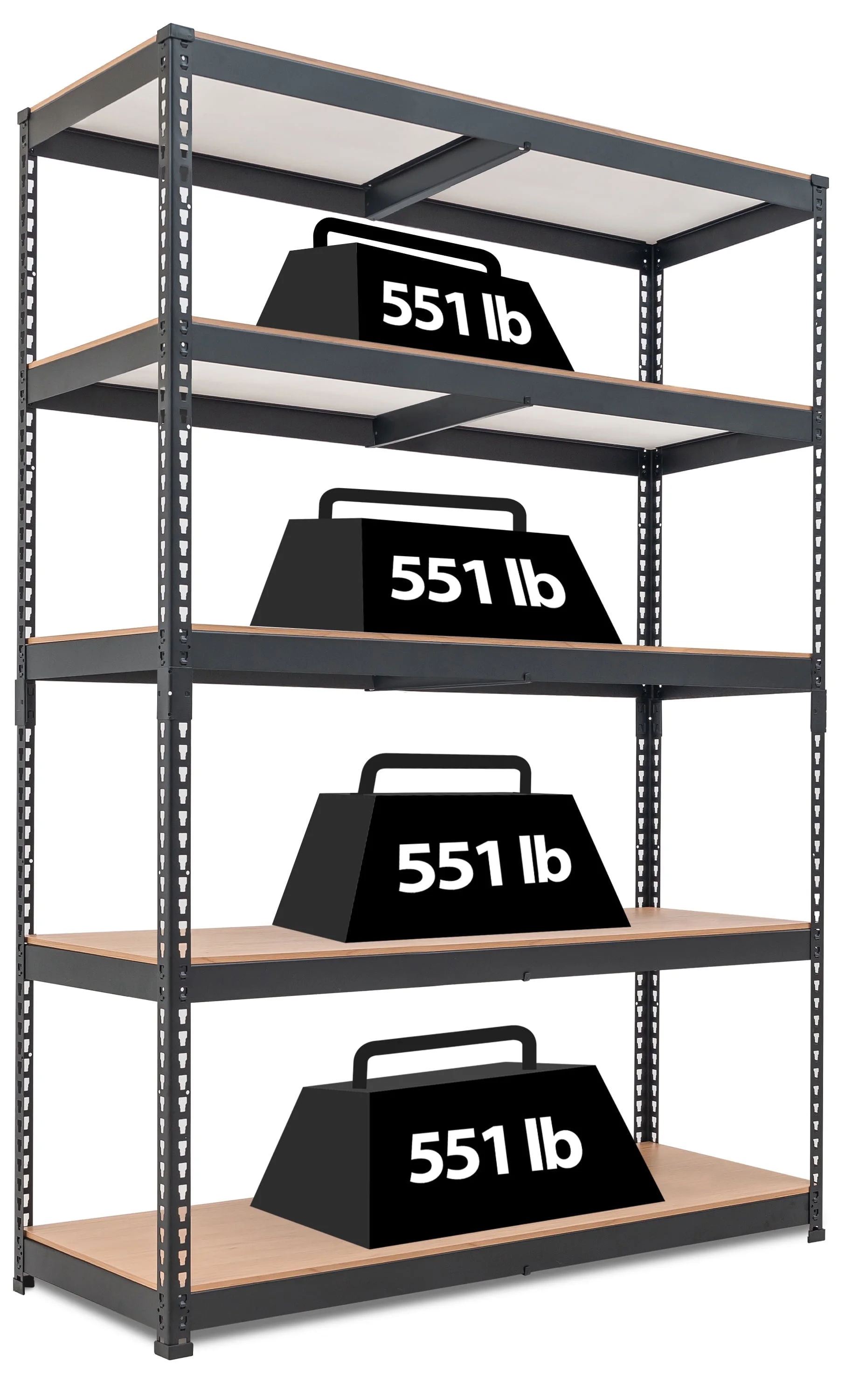 HOMEDANT Garage Shelving Units 5-Tier Metal Storage Shelves, 47.7"W x 18.2"D x 71.3"H, with Accessories
