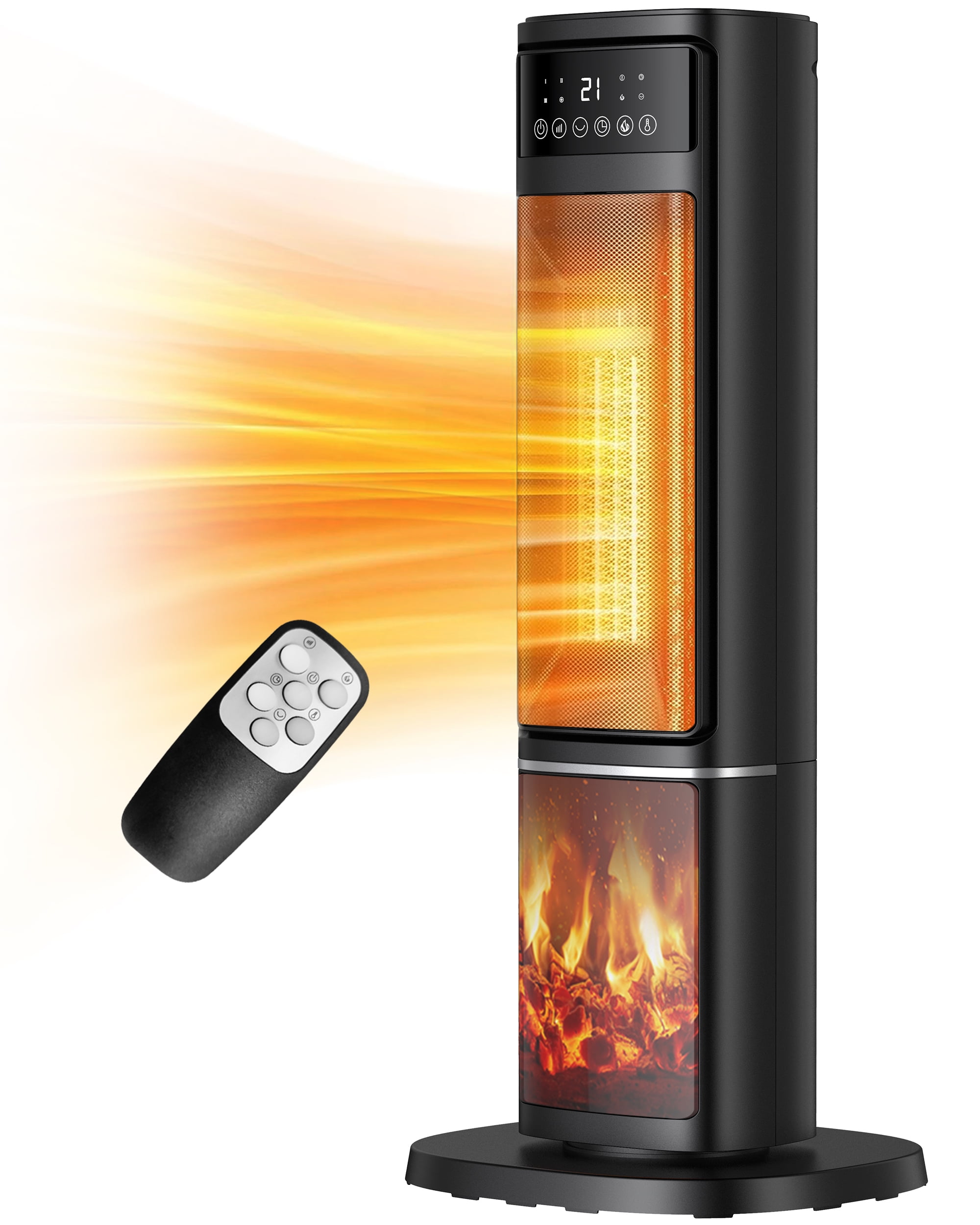 HONGGE 1500W Electric Space Heater PTC Fast Heating Ceramic Heater 3D Realistic Flame Safety Features for Office, Bedroom & Home