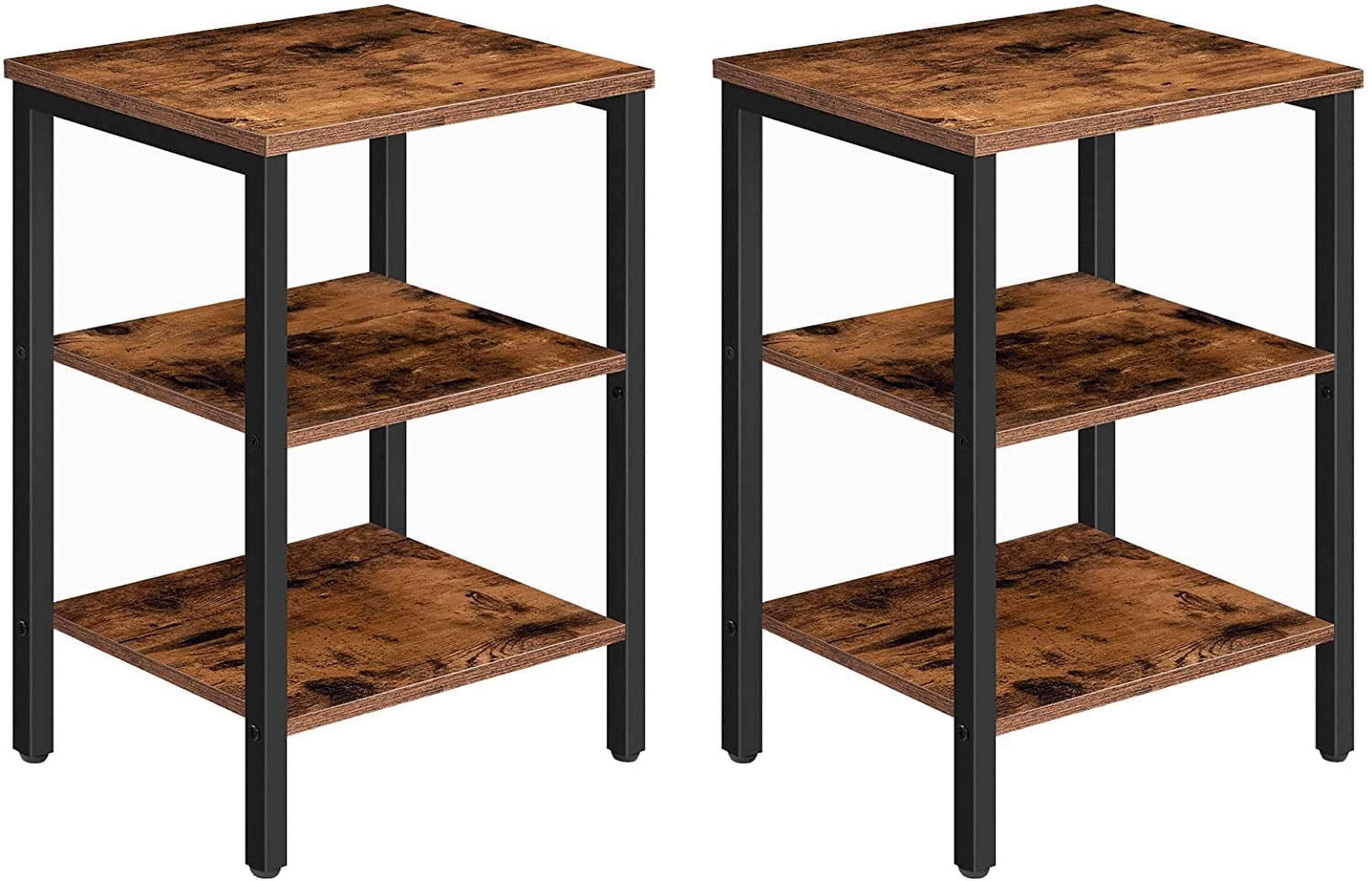 HOOBRO End Tables Metal Frame Set of 2 Sofa Tables with 3-Layer Storage Shelves Living Room Home Office Rustic Brown BF13BZ01